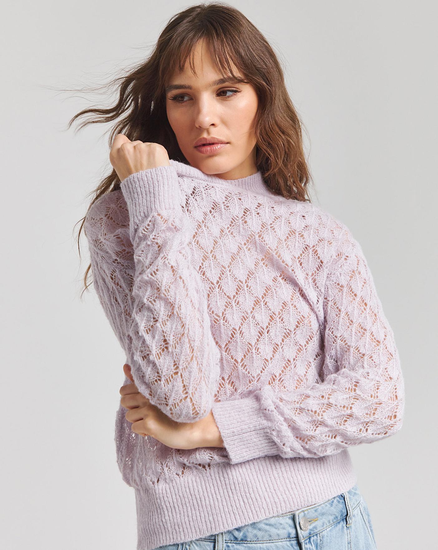 Lilac Pointelle Lace Crew Neck Jumper