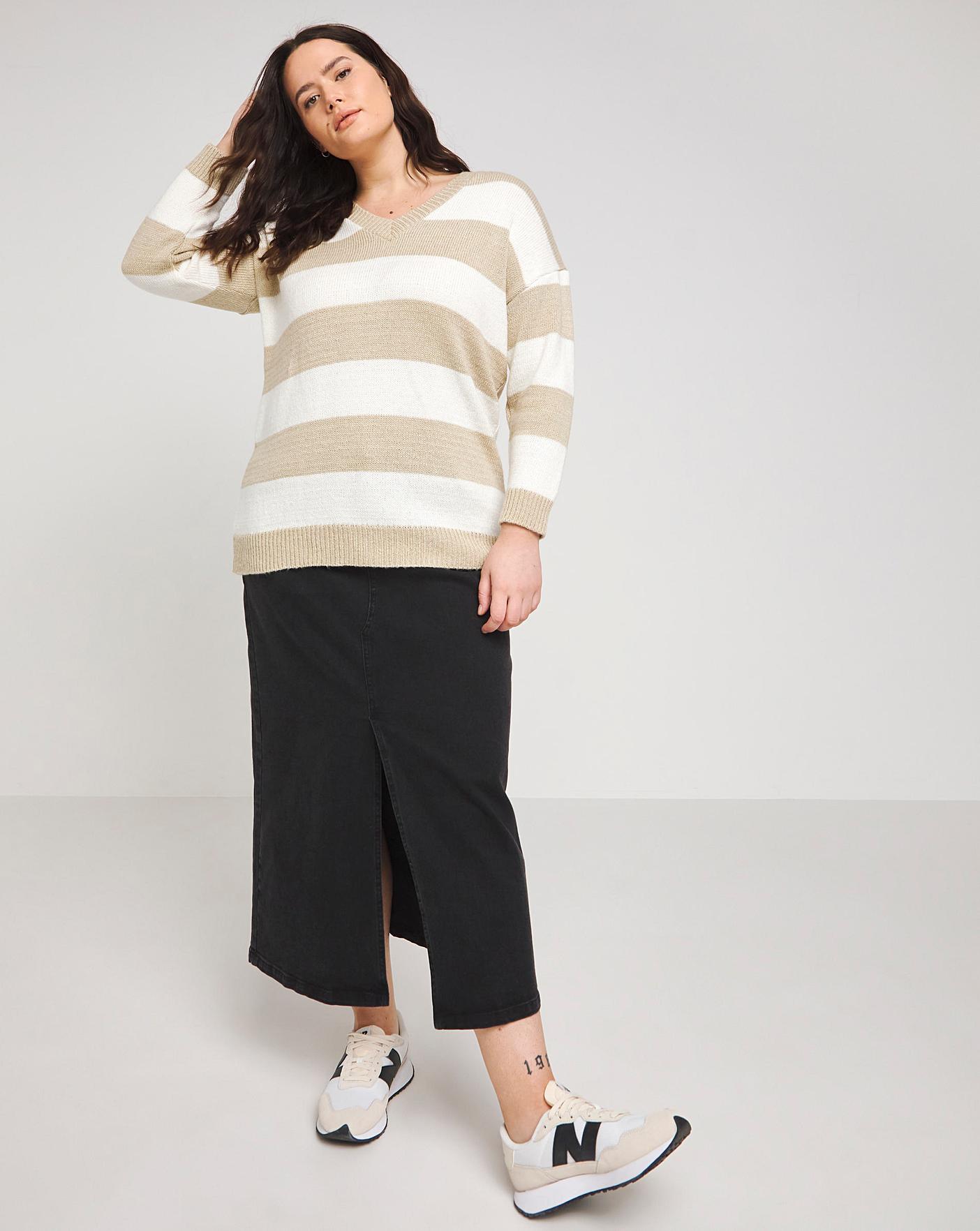 Neutral Stripe V Neck Longline Jumper