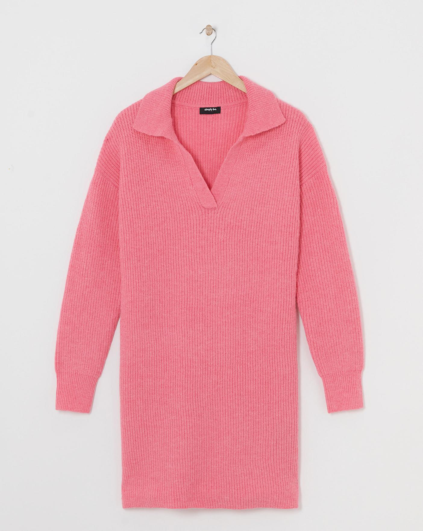 Pink Collar Rib Knitted Mini Dress | Simply Be