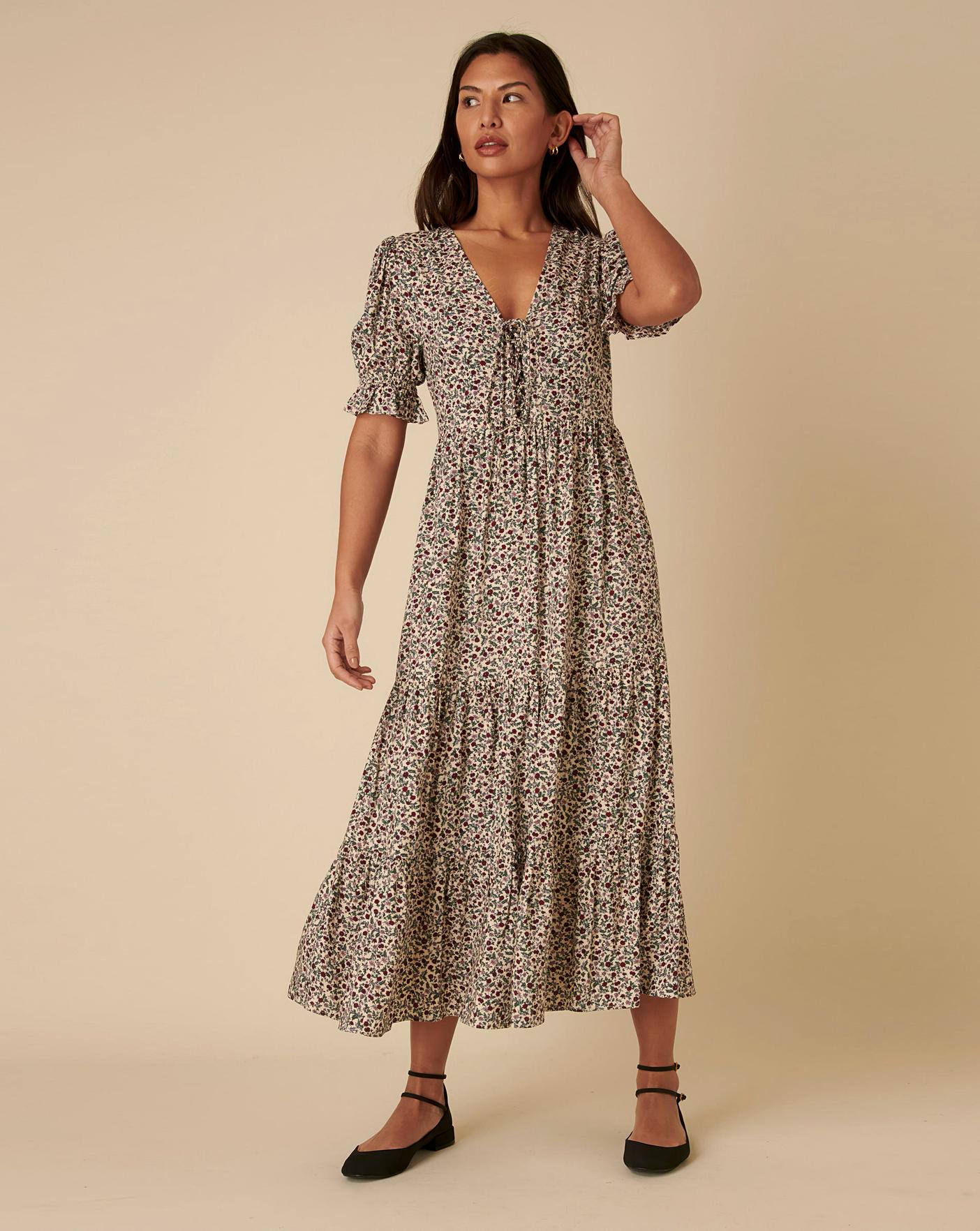 cream ditsy floral lia midi dress Cream Ditsy Floral Lia Midi Dress