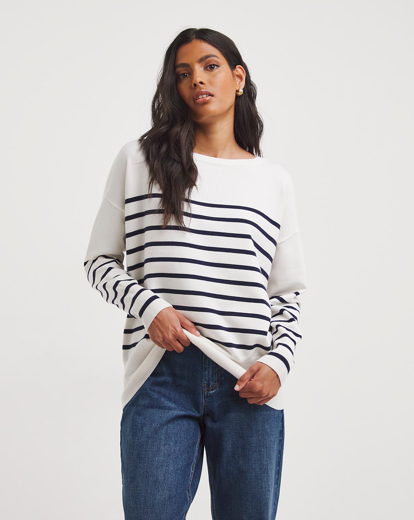 Ivory & Navy Stripe Boat Neck Tunic | J D Williams