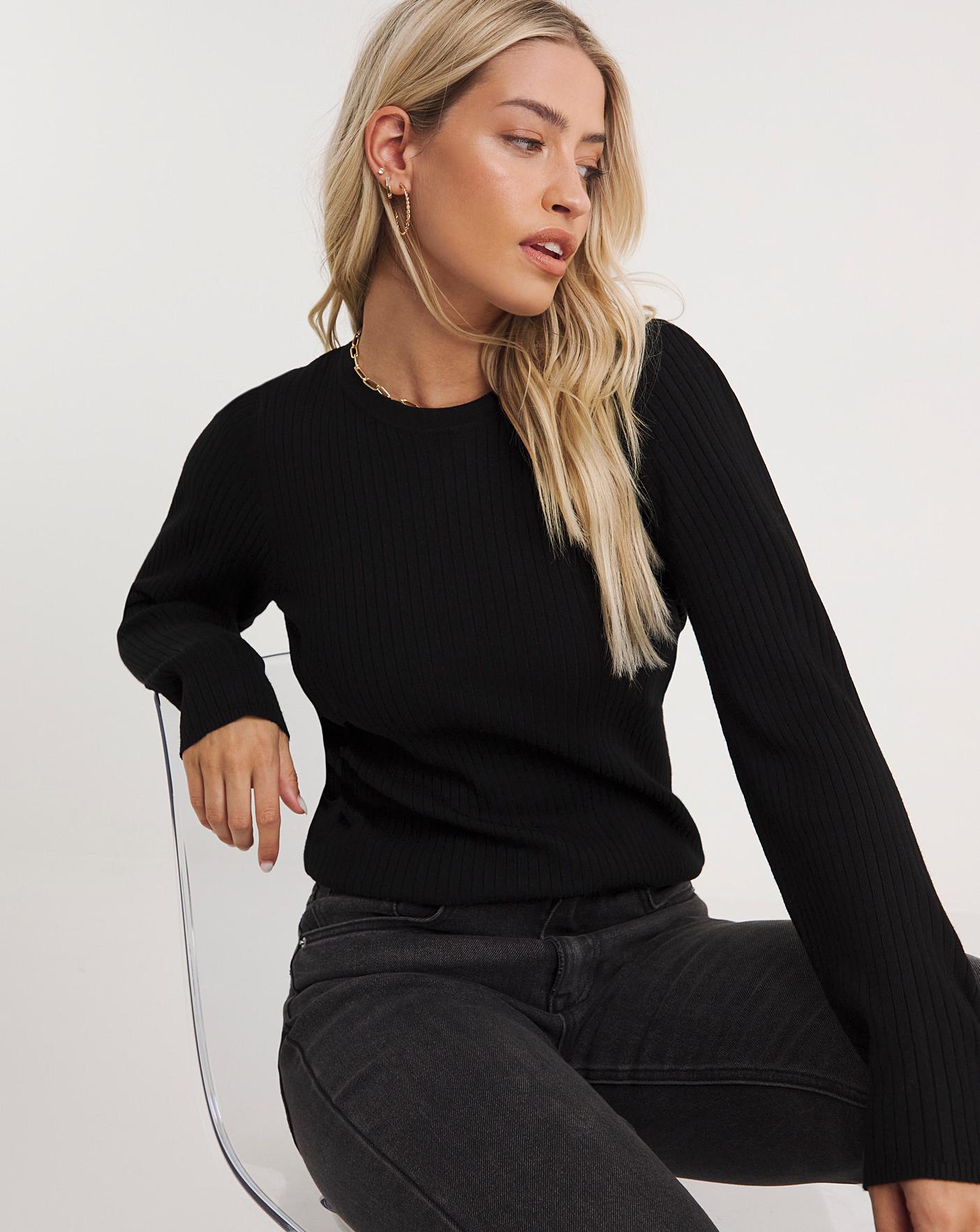 Black ribbed shop crew neck jumper