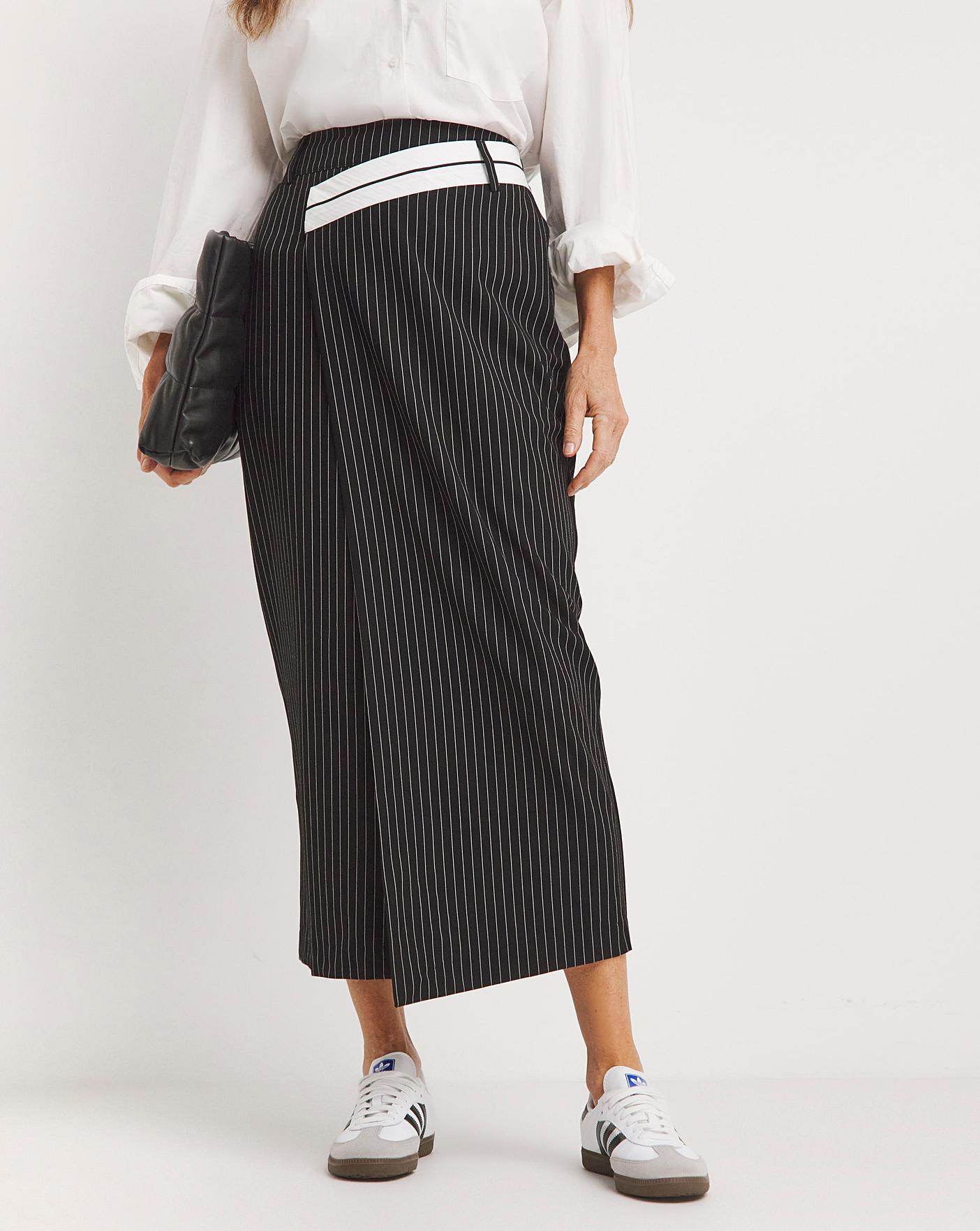 Deconstructed Waistband Pinstripe Skirt