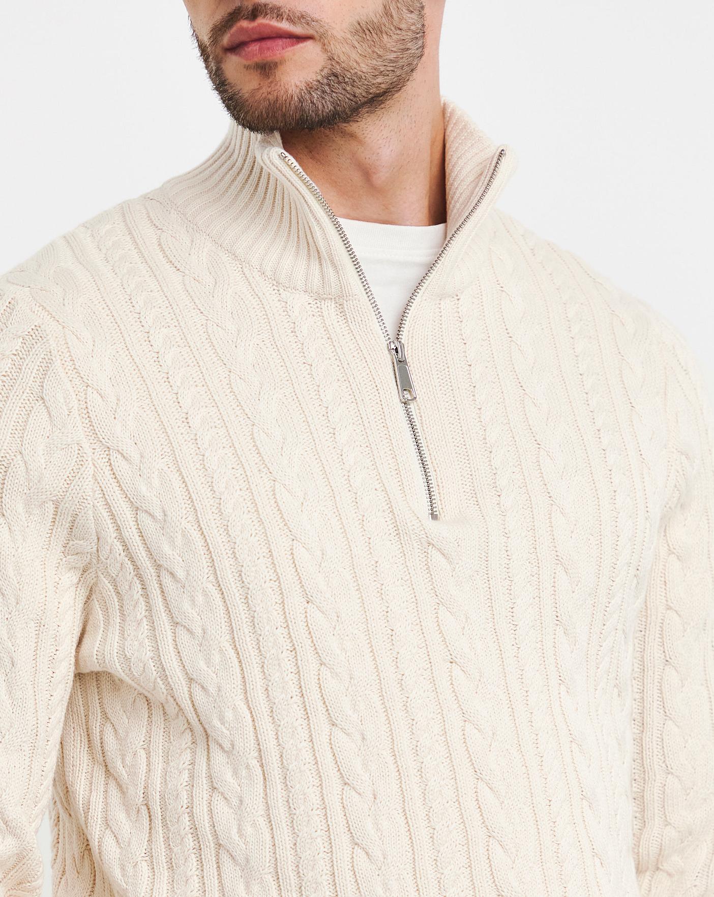 Ecru Cable Knit 1/4 Zip J D Williams