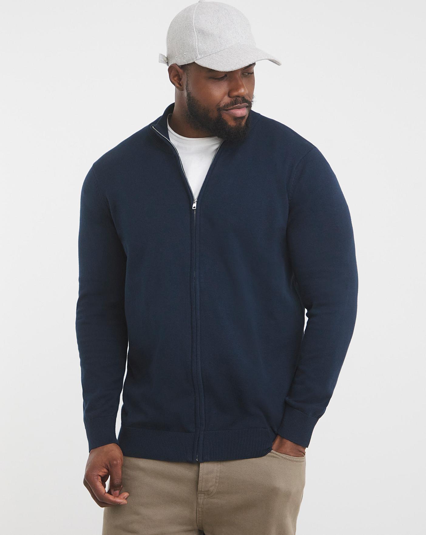 philme mix knit cardigan (unisex、navy) Dark Navy Zip Funnel Neck Knit Cardigan | Oxendales