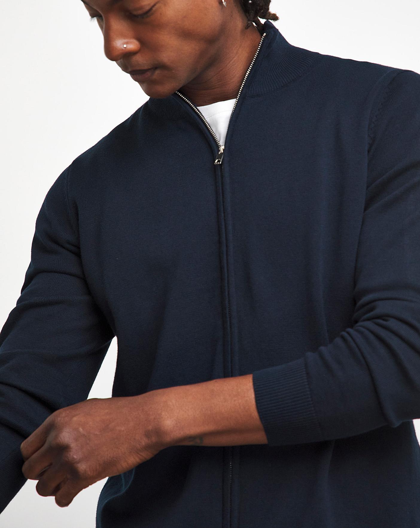 Dark Navy Zip Funnel Neck Knit Cardigan | Fashion World