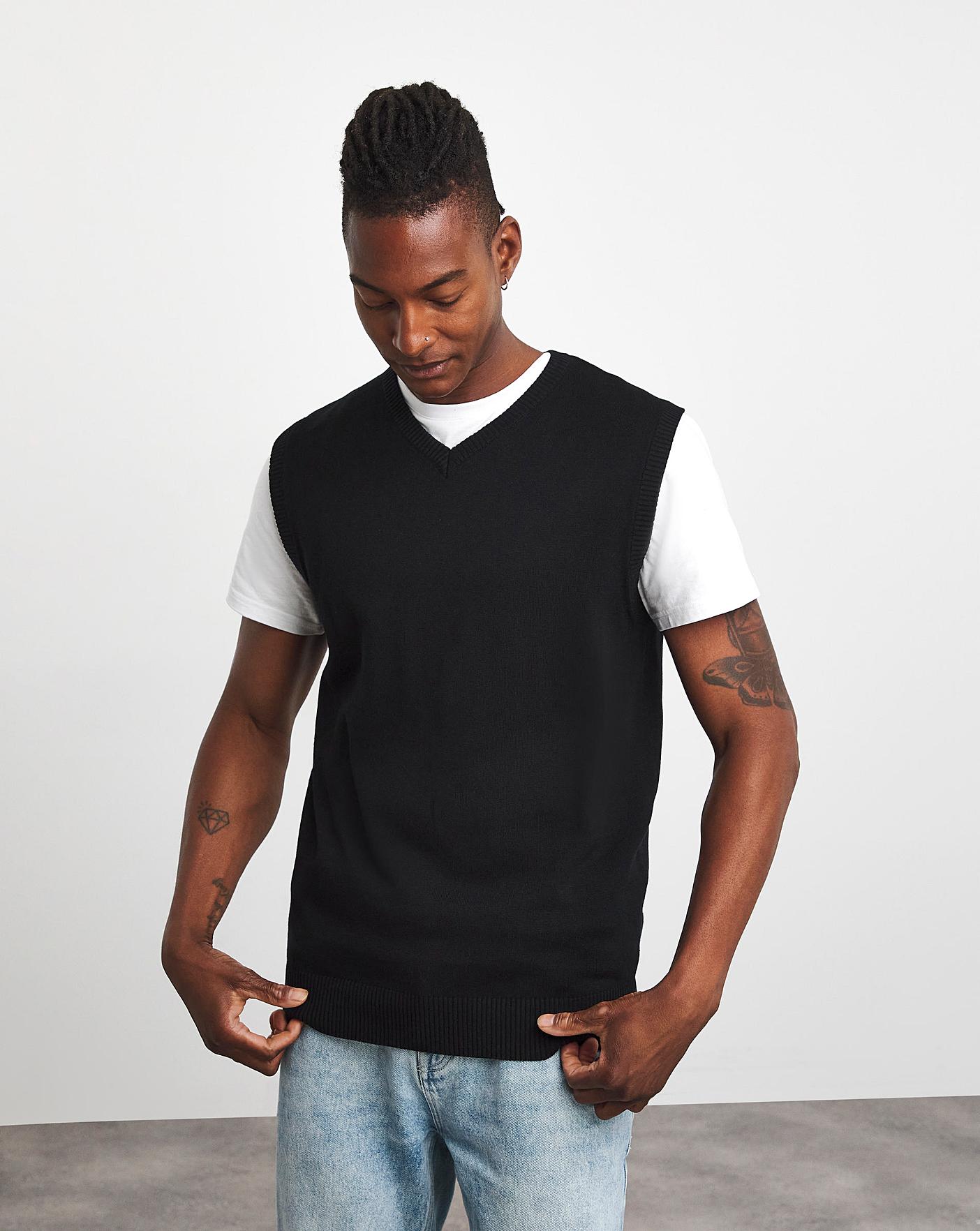 Mens Sleeveless V-Neck Sweater Vest Solid Knit Pullover Casual Soft Solid  Color