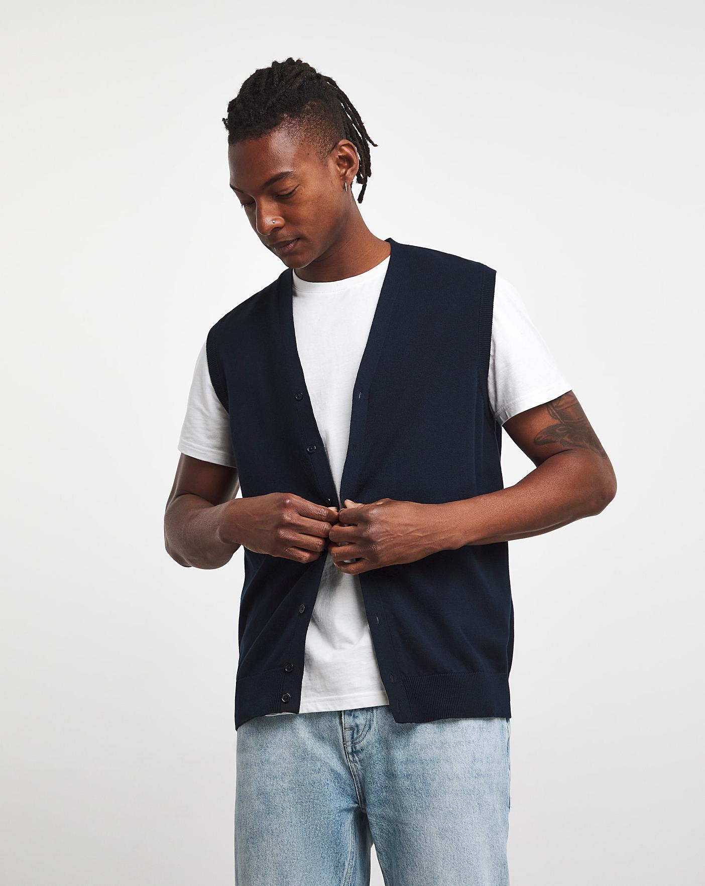 Dark Navy Button Up Knit Sweater Vest Premier Man