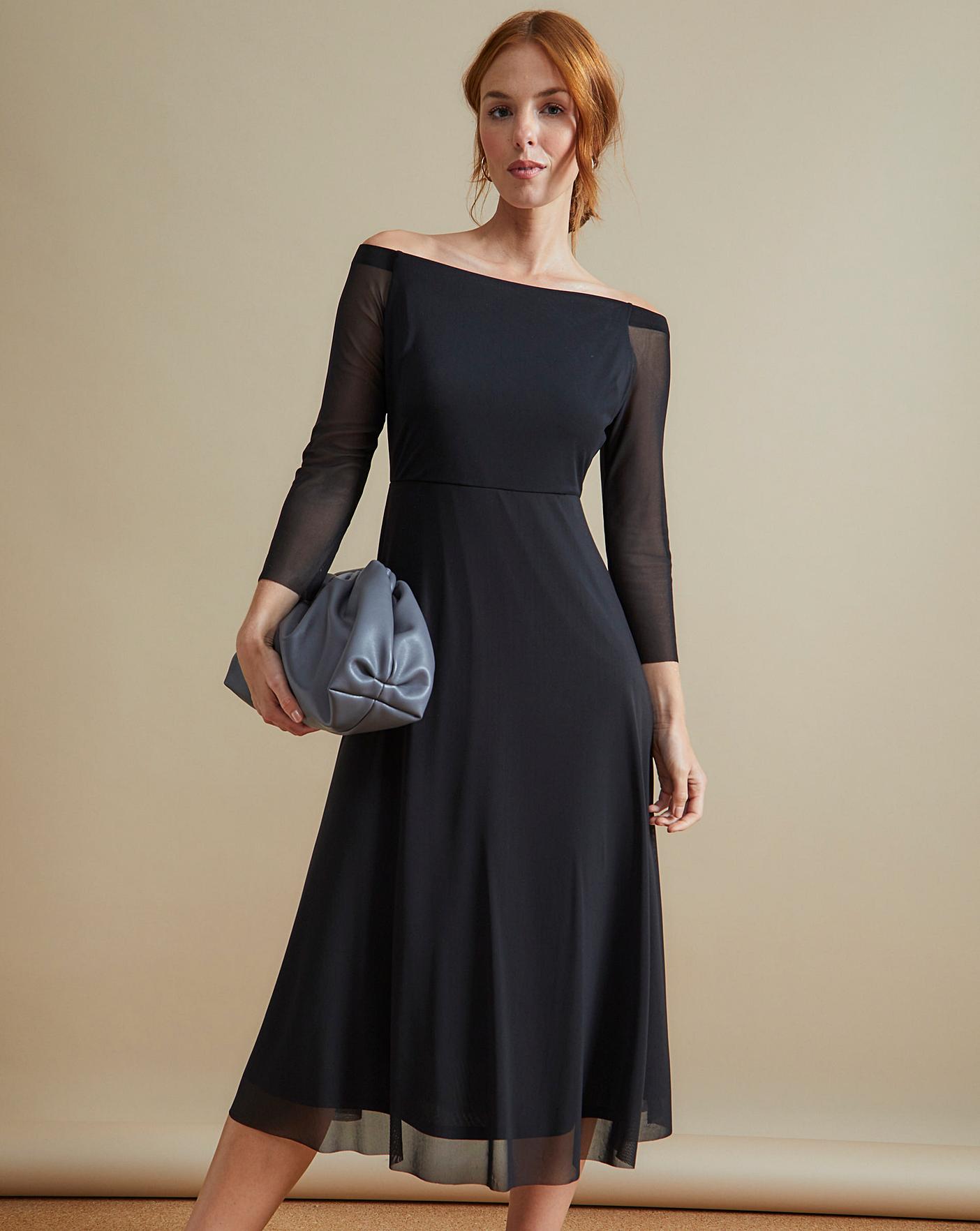 black mesh bardot dress