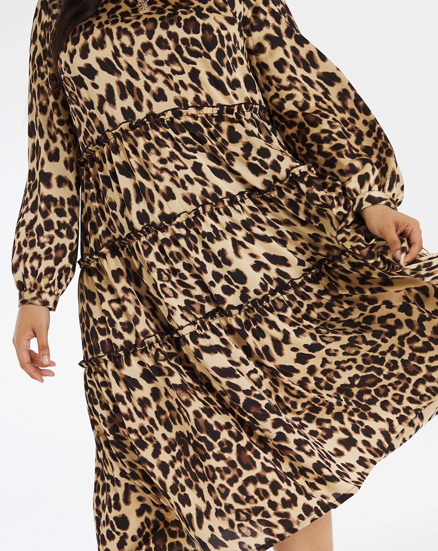 Download Leopard Print Tiered Satin Midi Dress | Fashion World