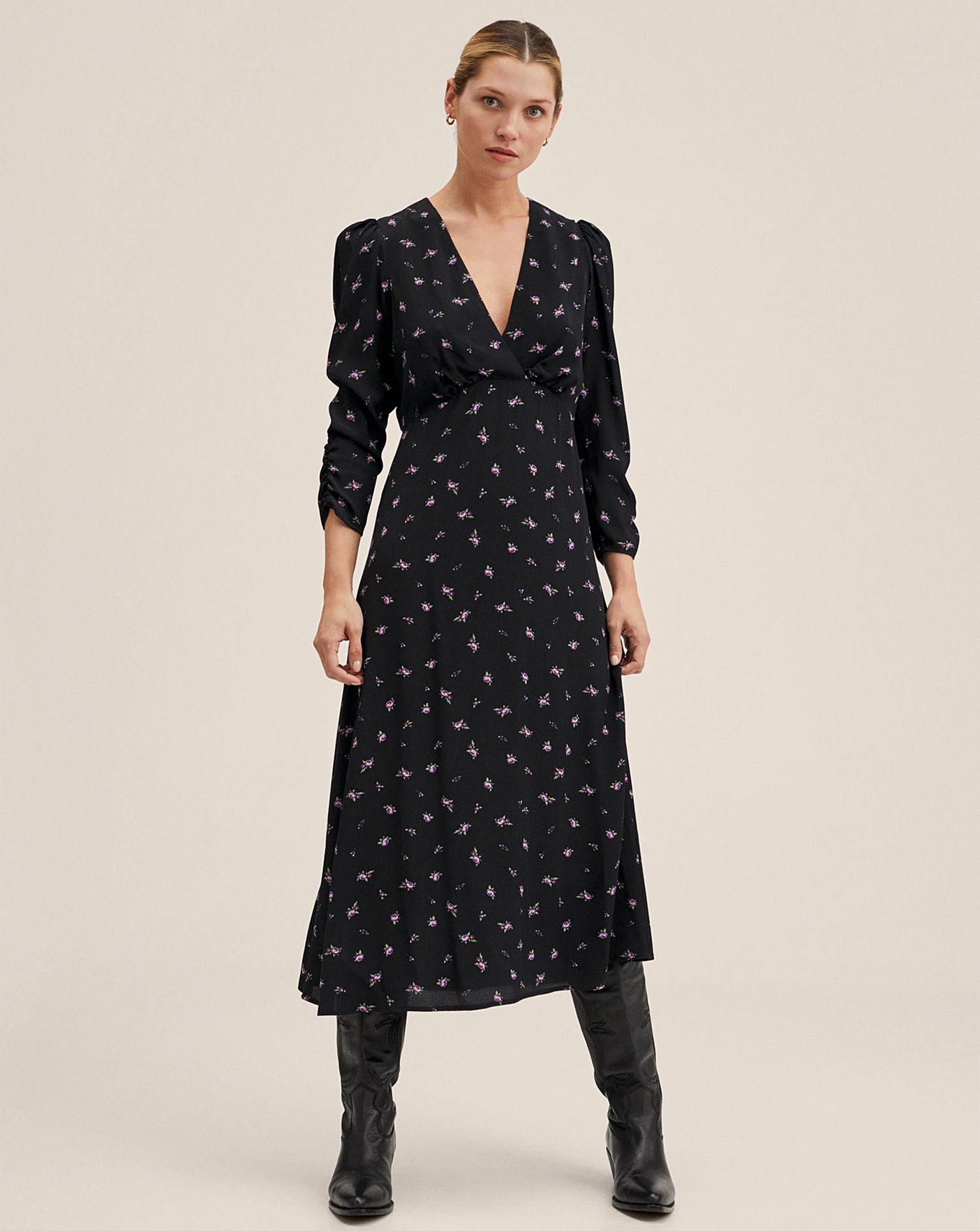 Mango black floral clearance dress