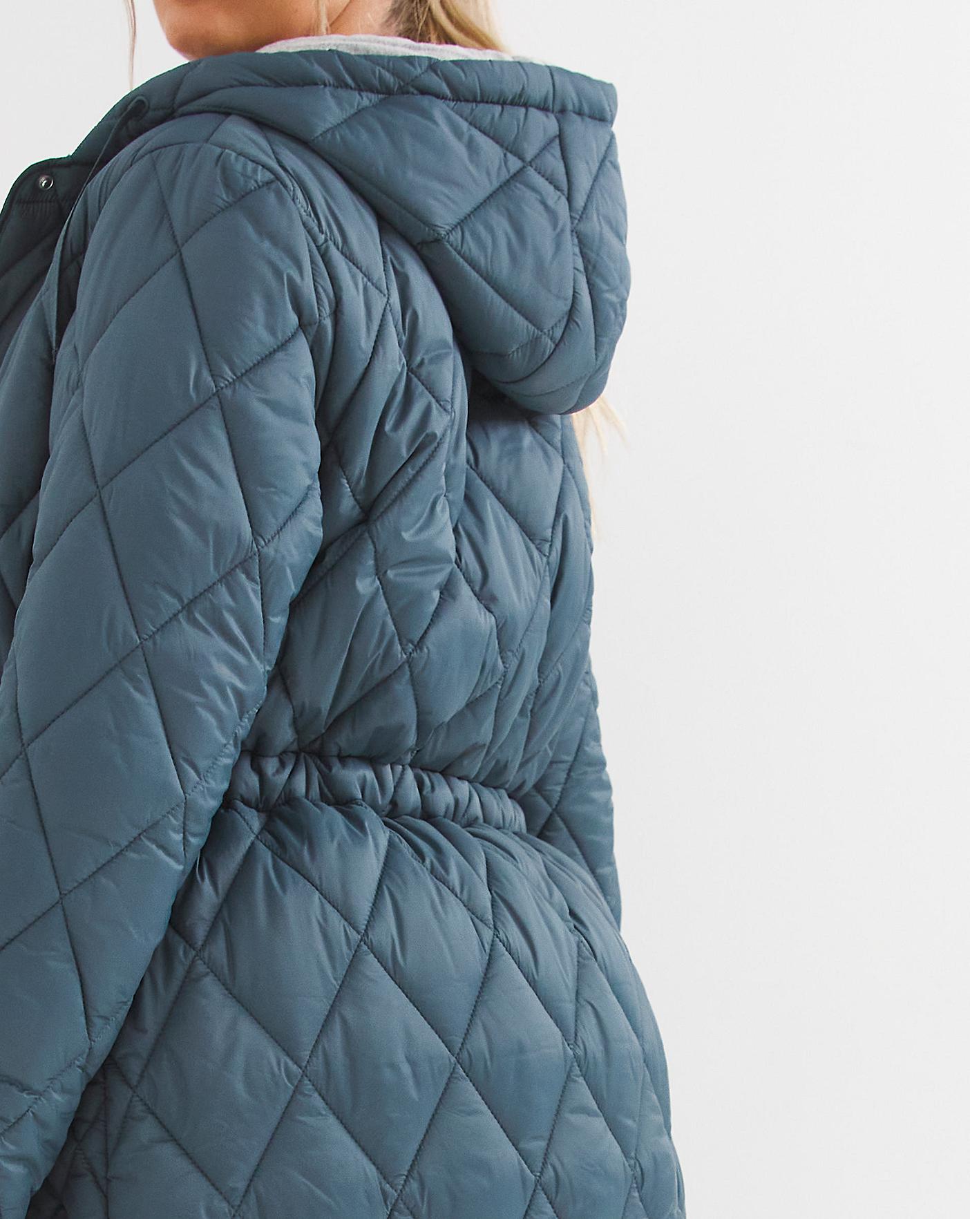 dark blue adjustable quilted coat