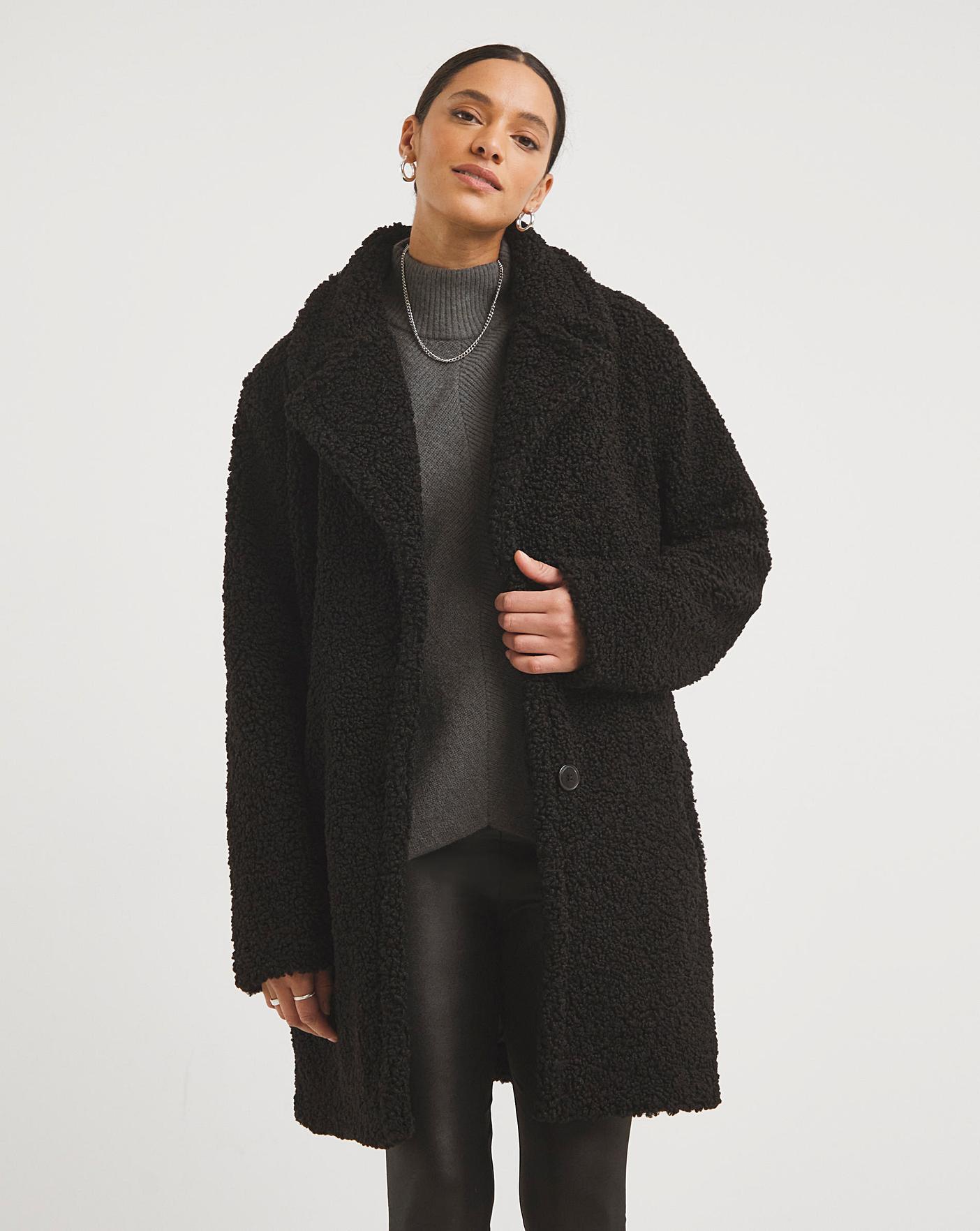 Black Teddy Fur Coat | J D Williams