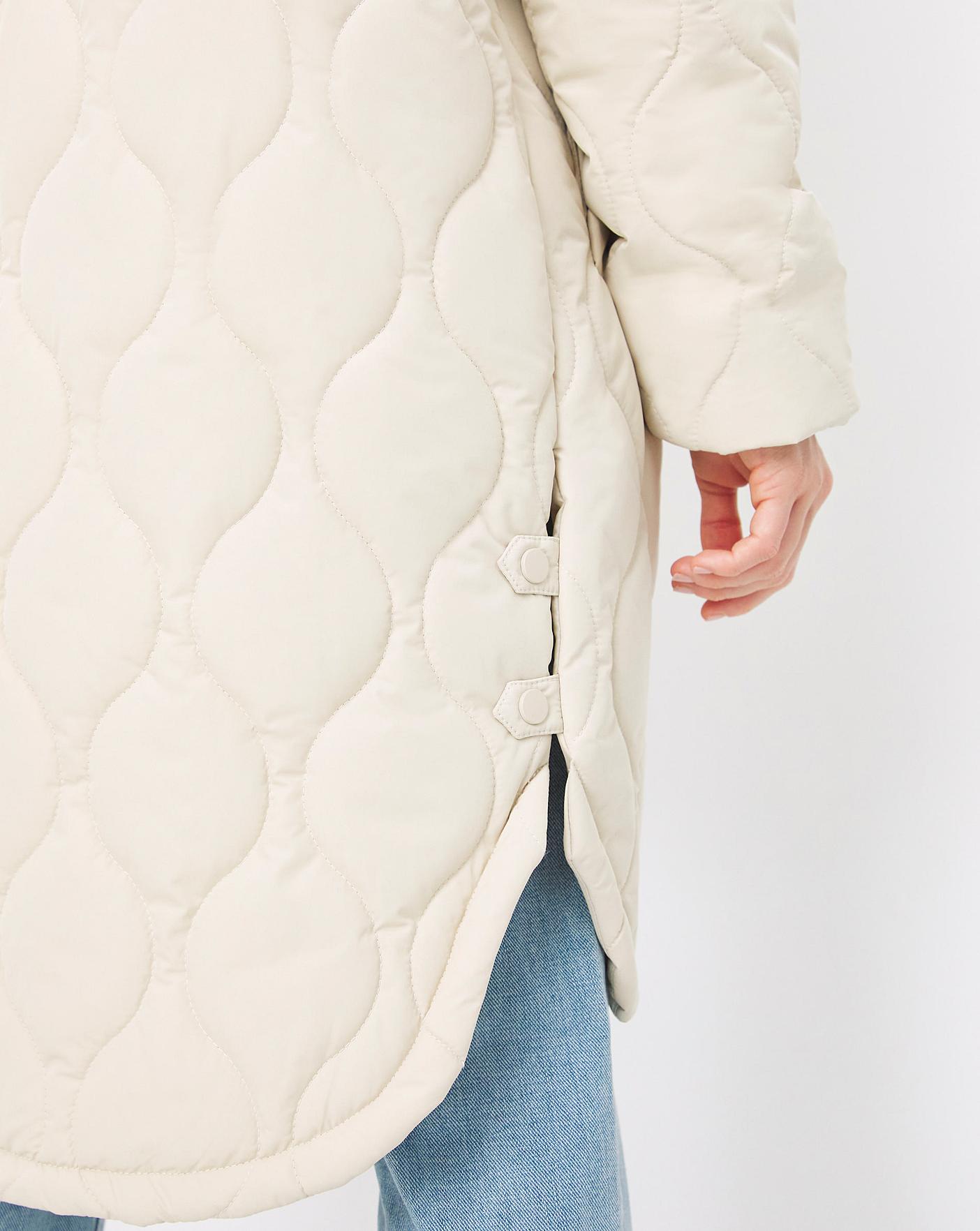 Cream Longline Quilted Bomber Jacket Ambrose Wilson
