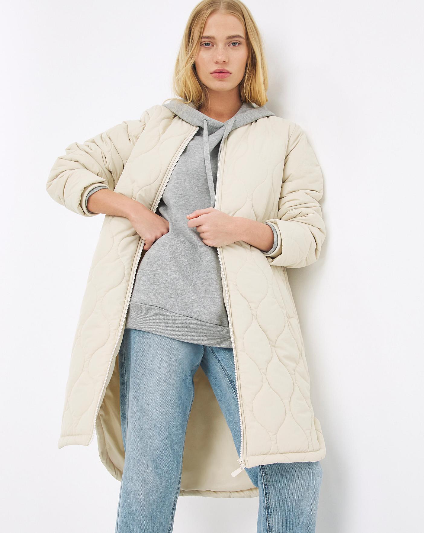 Cream Longline Quilted Bomber Jacket | Ambrose Wilson