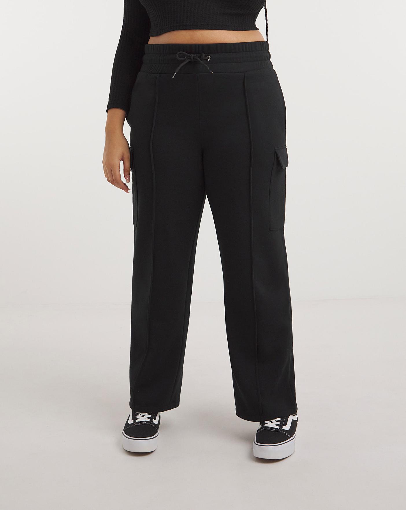 Black wide leg cargo joggers