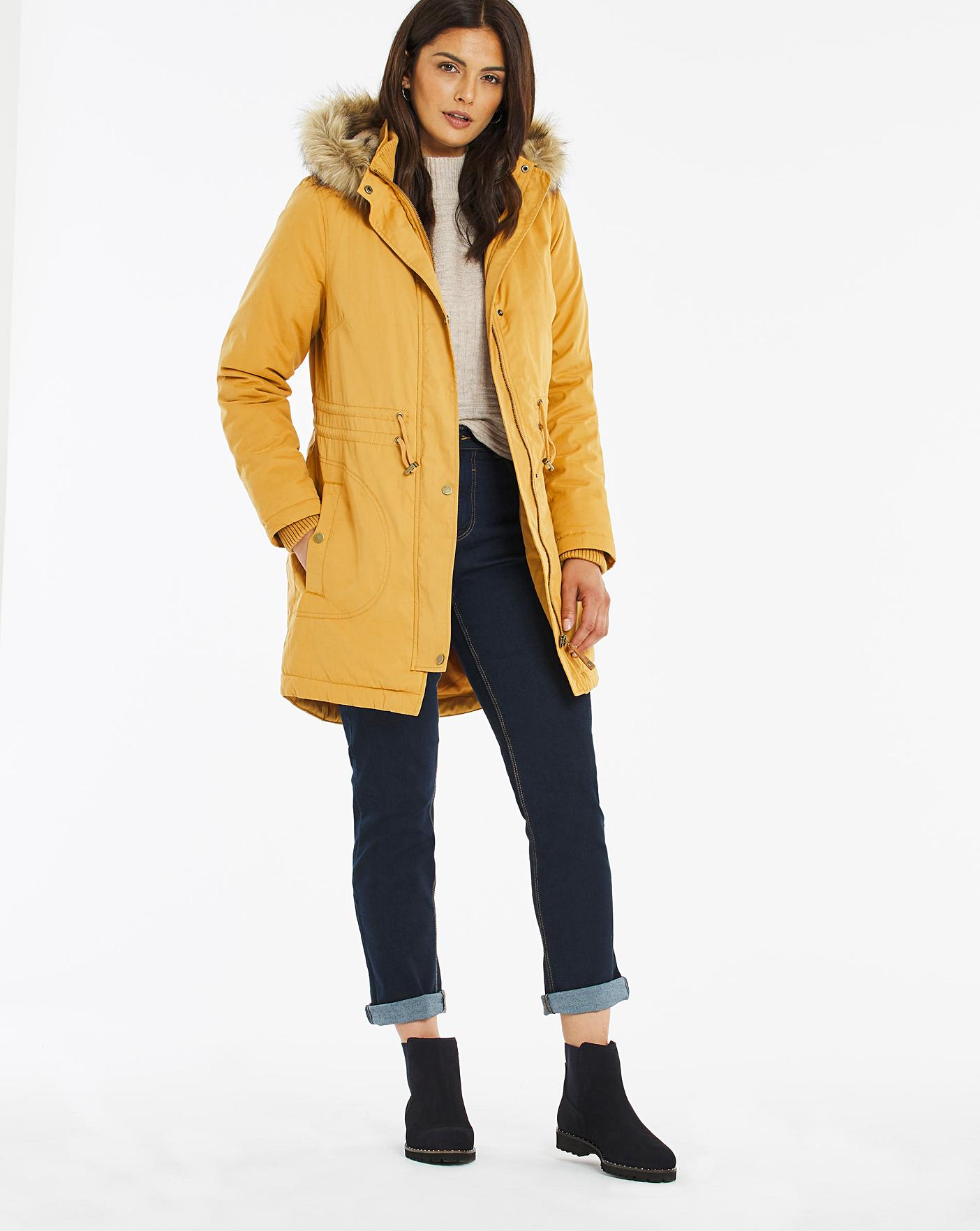 The Collection Mustard Yellow Faux Fur Lined Parka Coat The Collection Mustard Yellow Faux Fur Lined Parka Coat