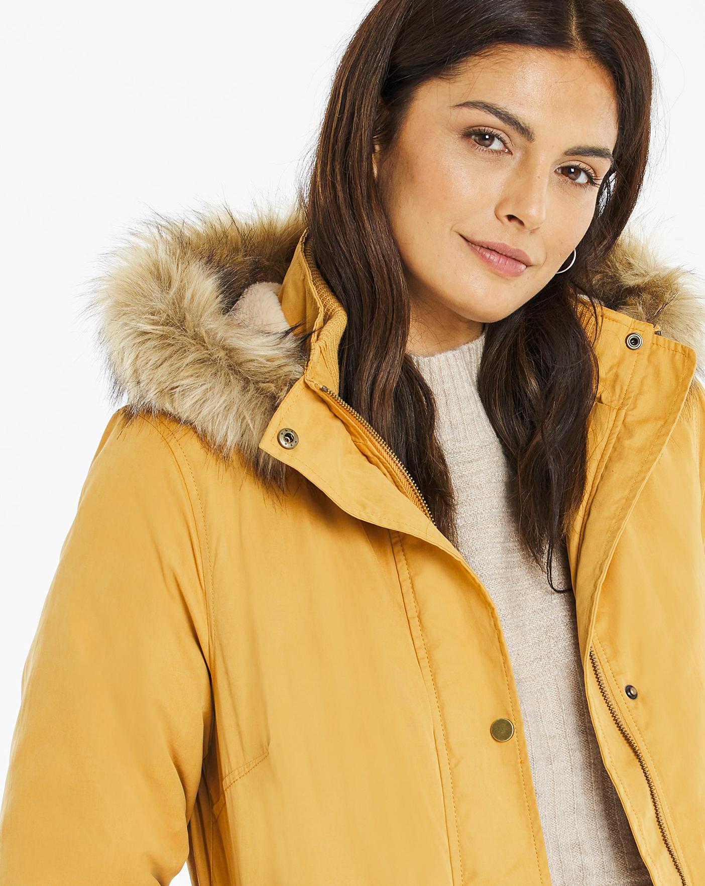 The Collection Mustard Yellow Faux Fur Lined Parka Coat The Collection Mustard Yellow Faux Fur Lined Parka Coat