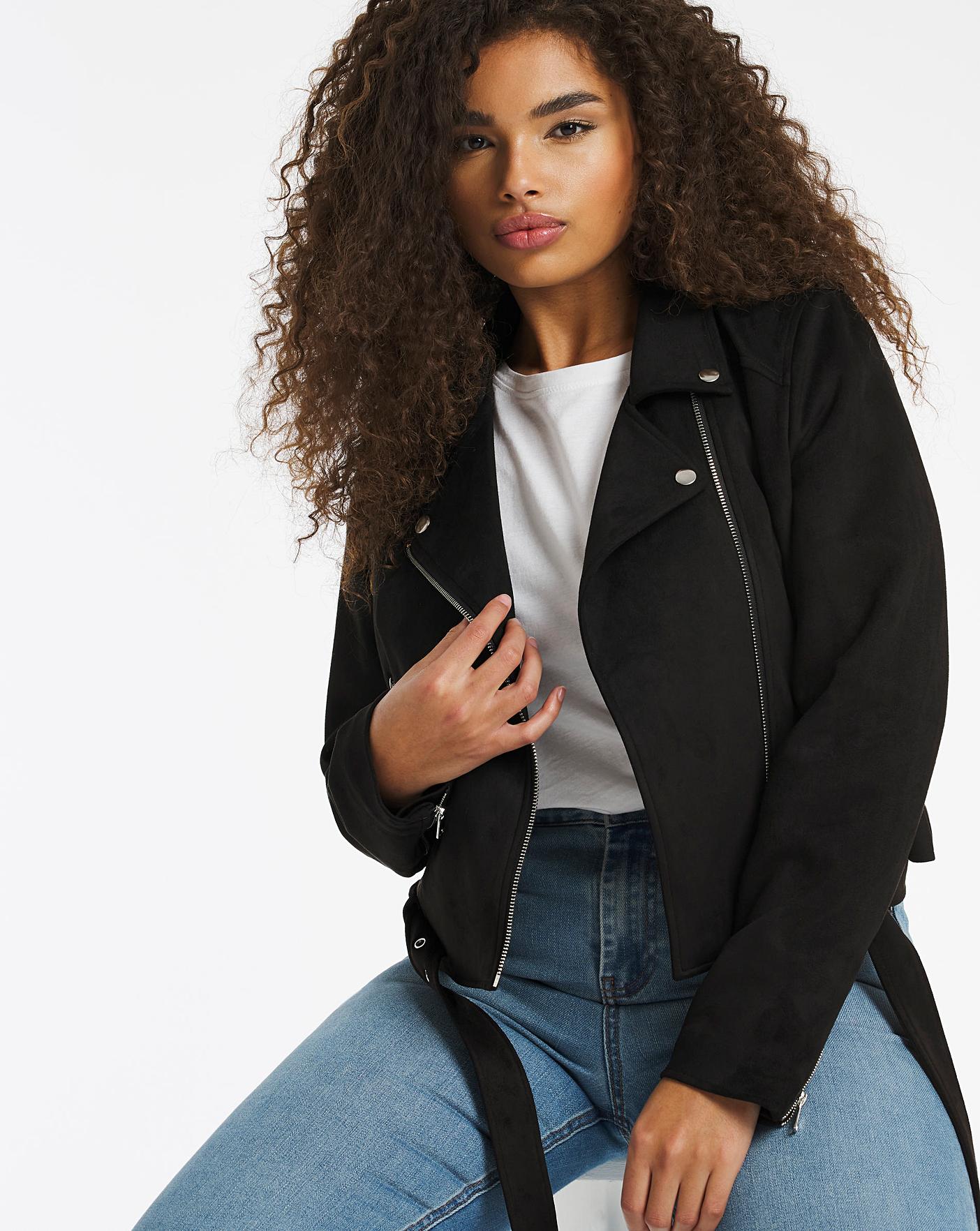 womens black suedette biker jacket