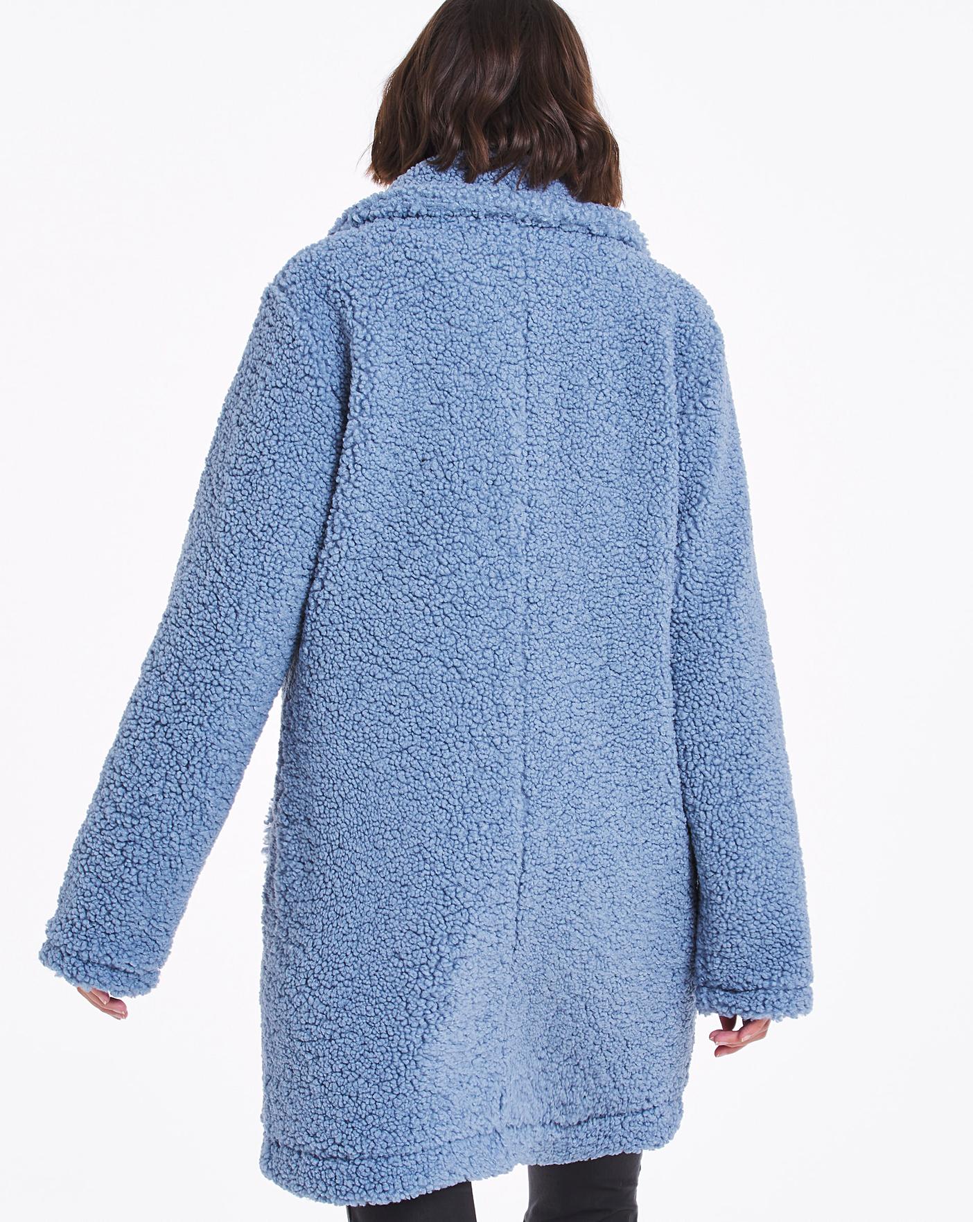 Dusky Blue Faux Fur Teddy Coat Oxendales