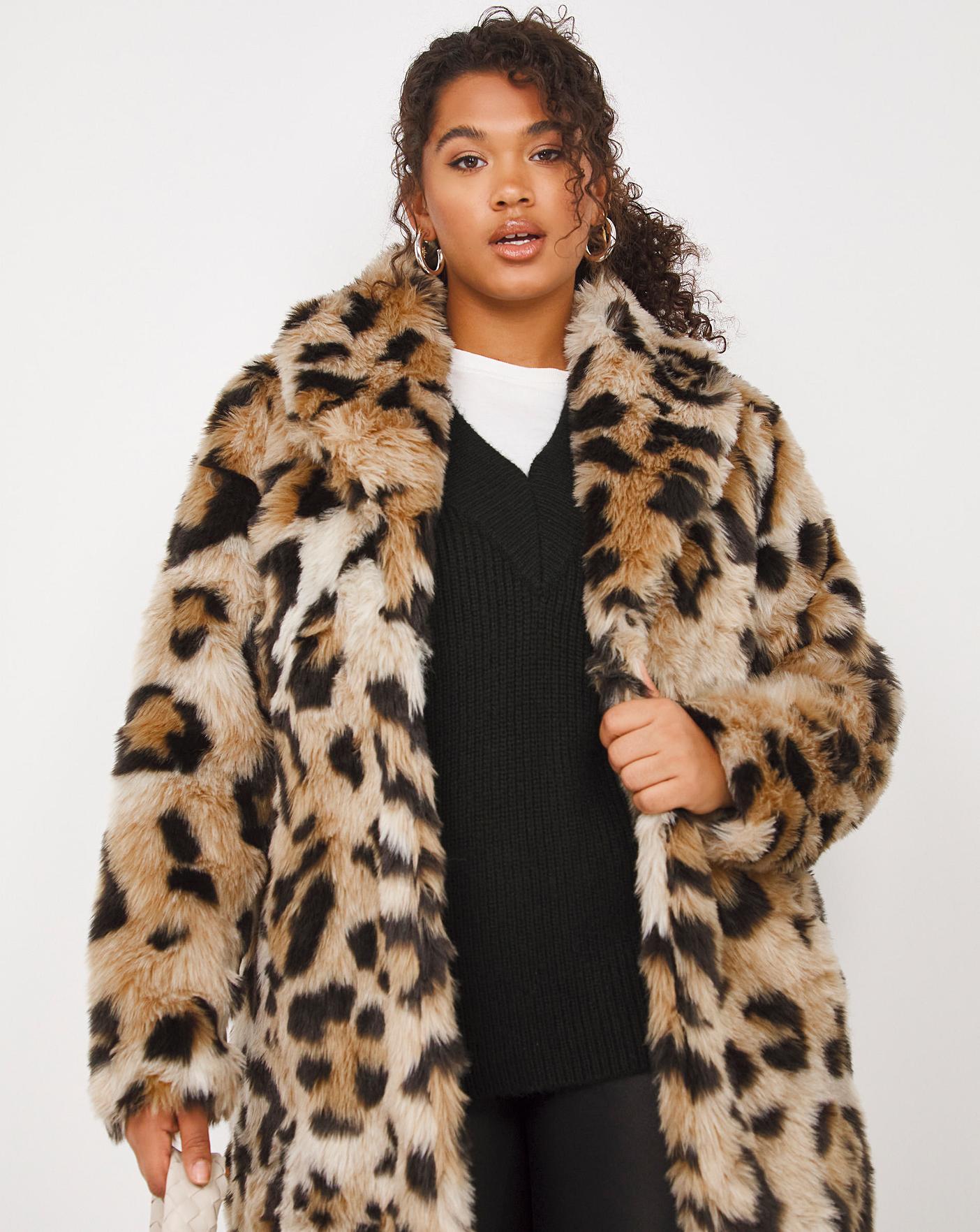 Women's leopard faux hot sale fur coat