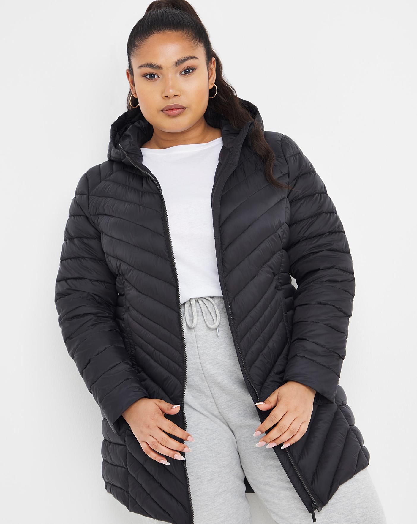 mid length black puffer coat