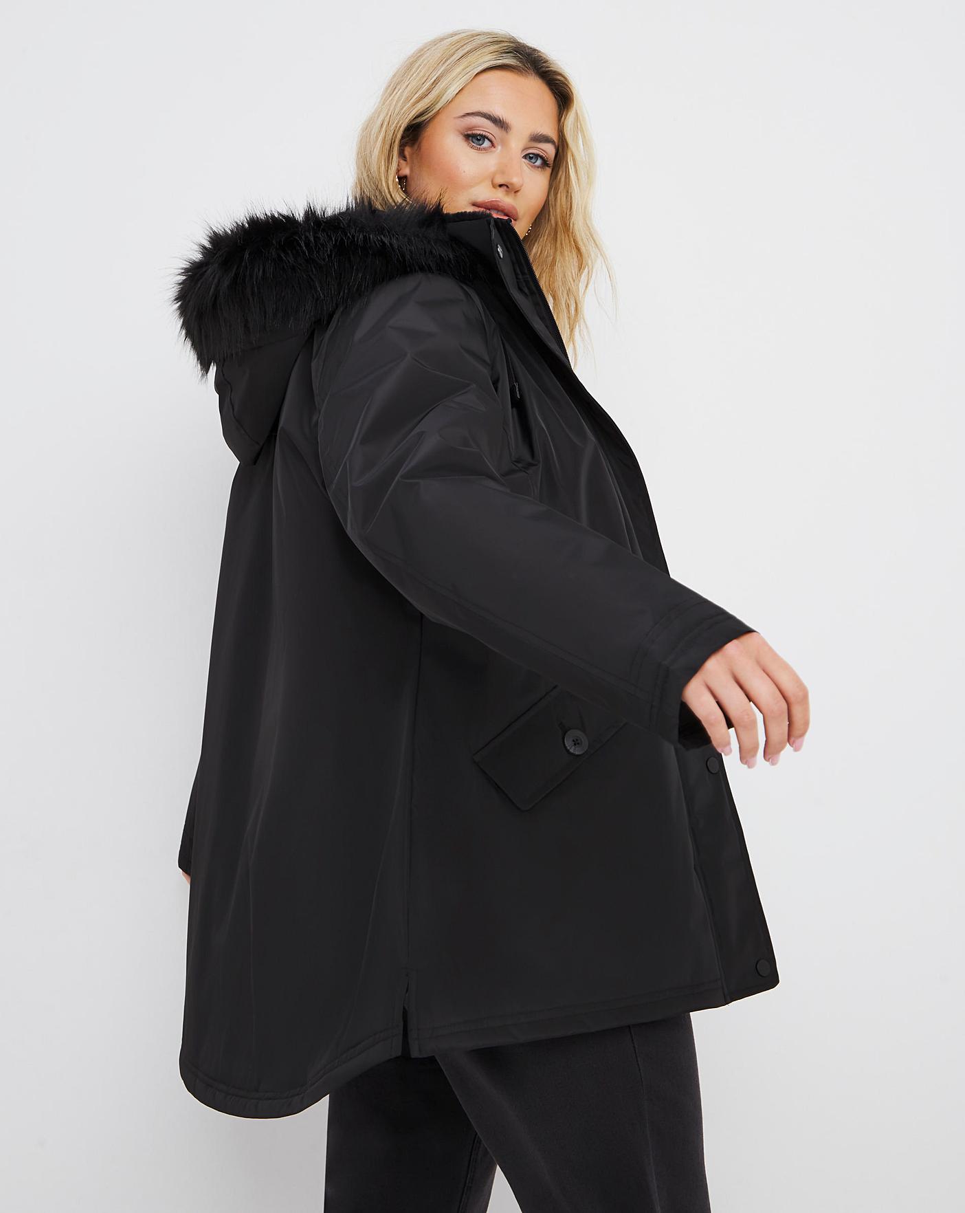Black Faux Fur Trim Parka | Fashion World