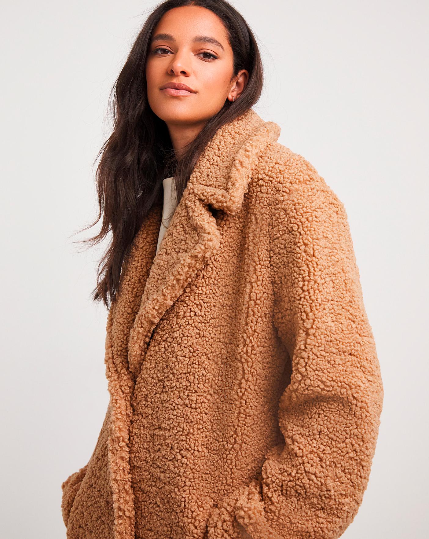 Camel Teddy Fur Coat | J D Williams