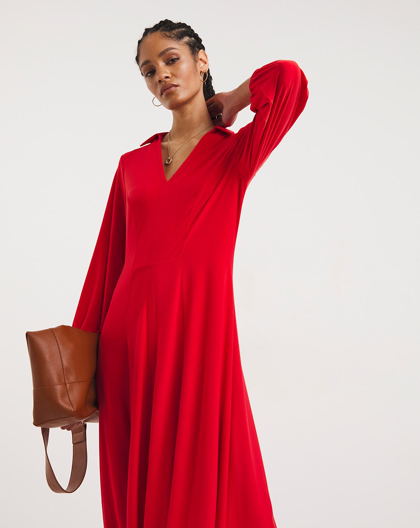 Waisted Dress With Open Neck & Collar | J D Williams
