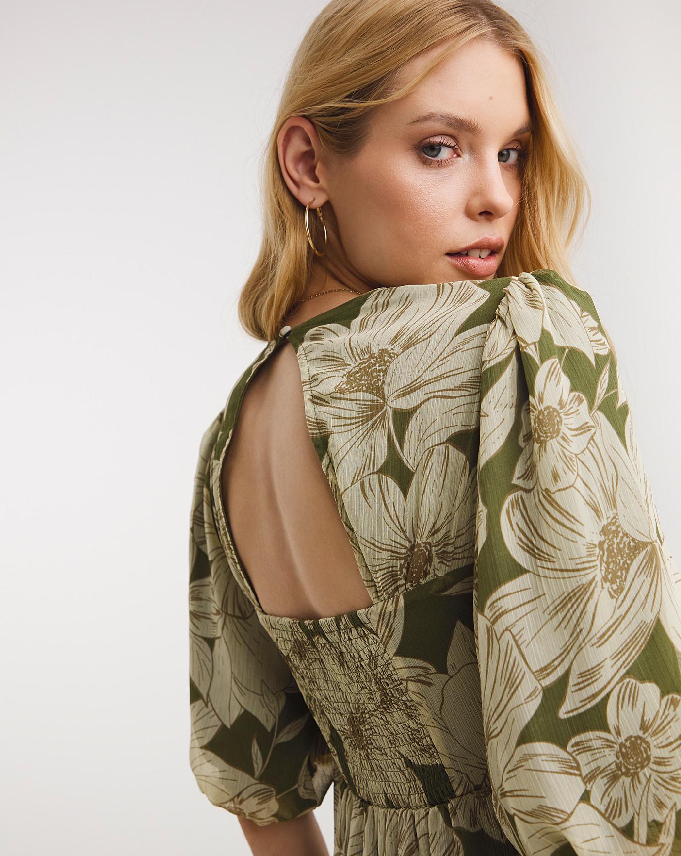 Chiffon Tea Dress With Puff Sleeves Ambrose Wilson