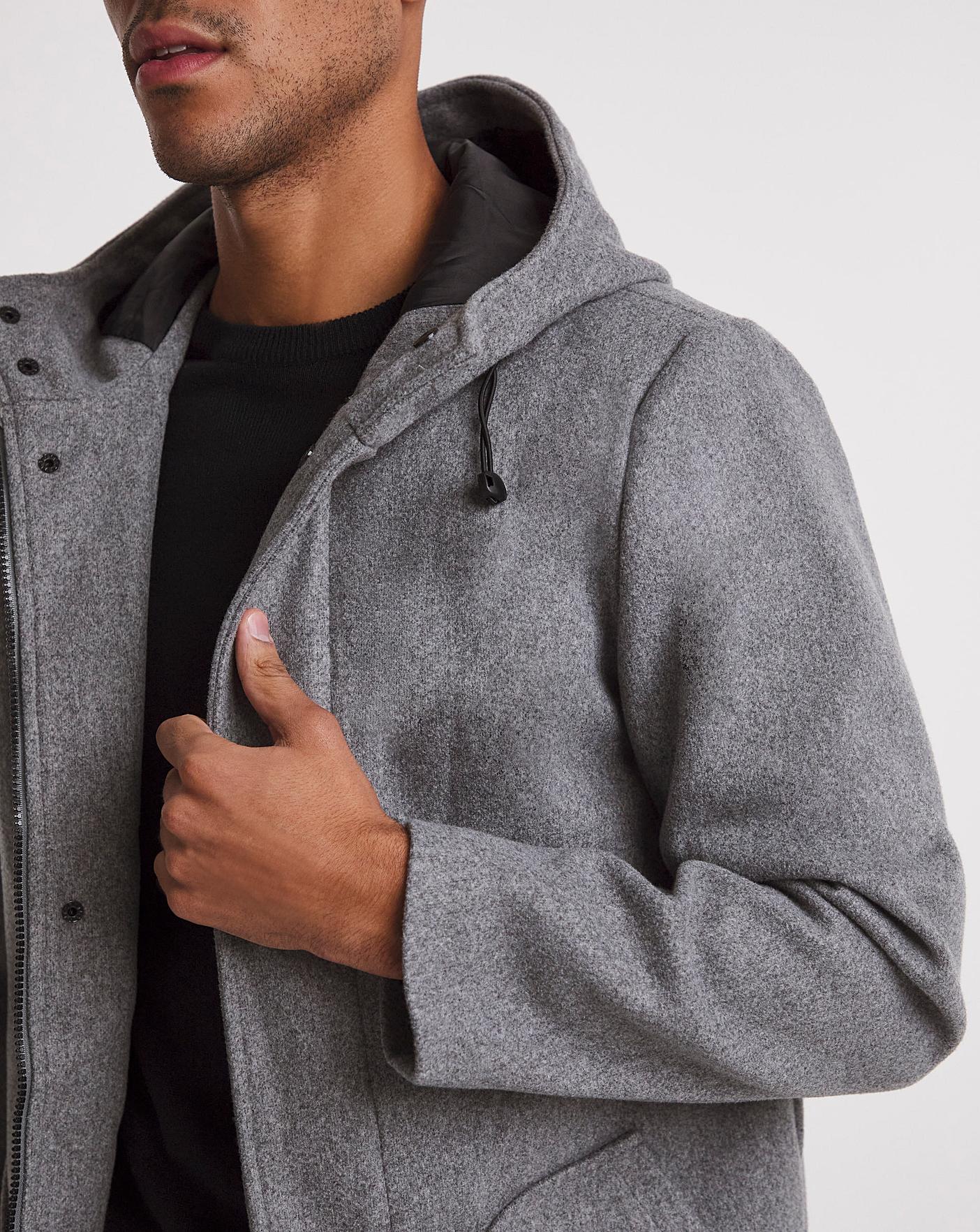 Grey Hooded Faux Wool Formal Coat Premier Man