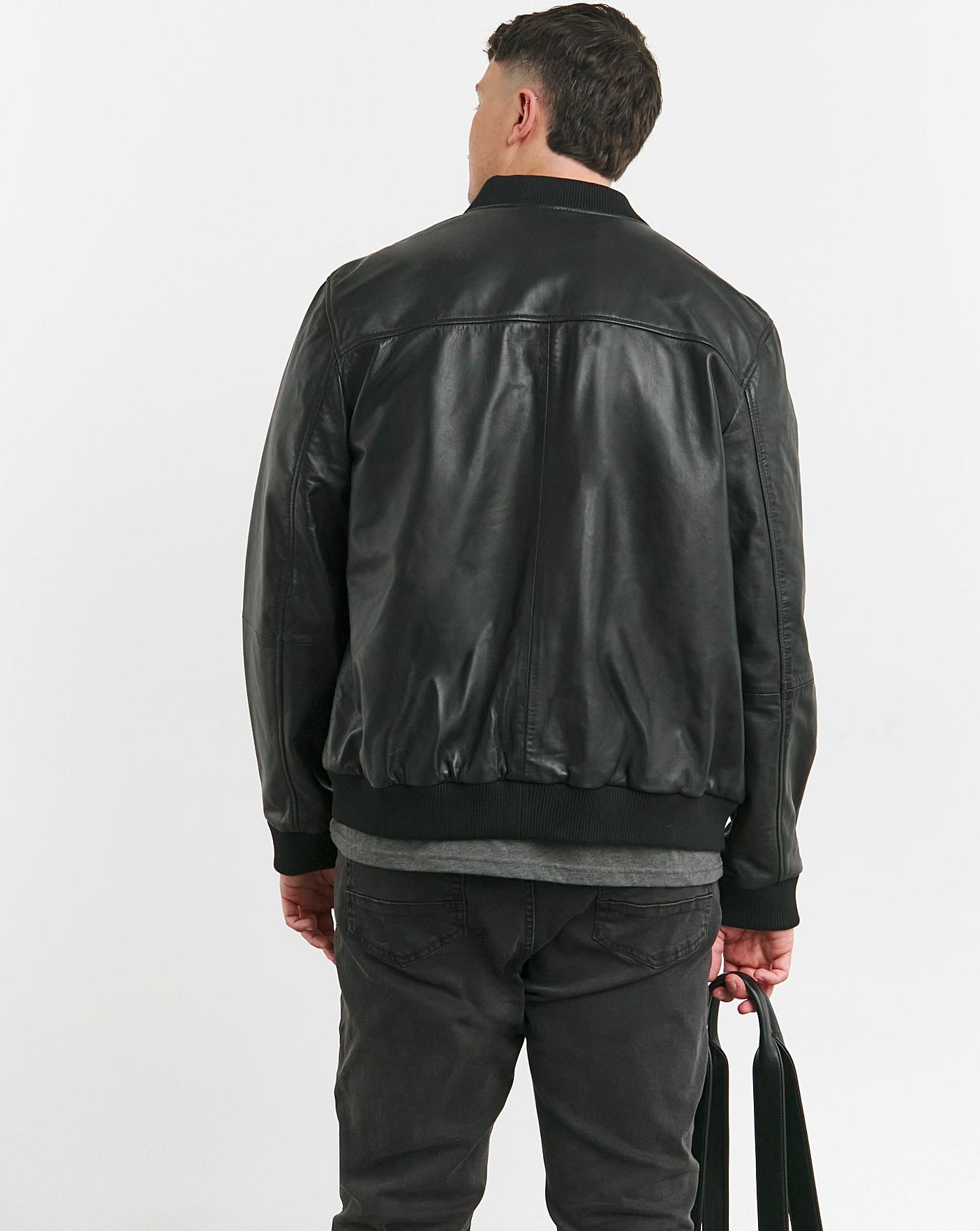 Black Leather Bomber Jacket | Premier Man