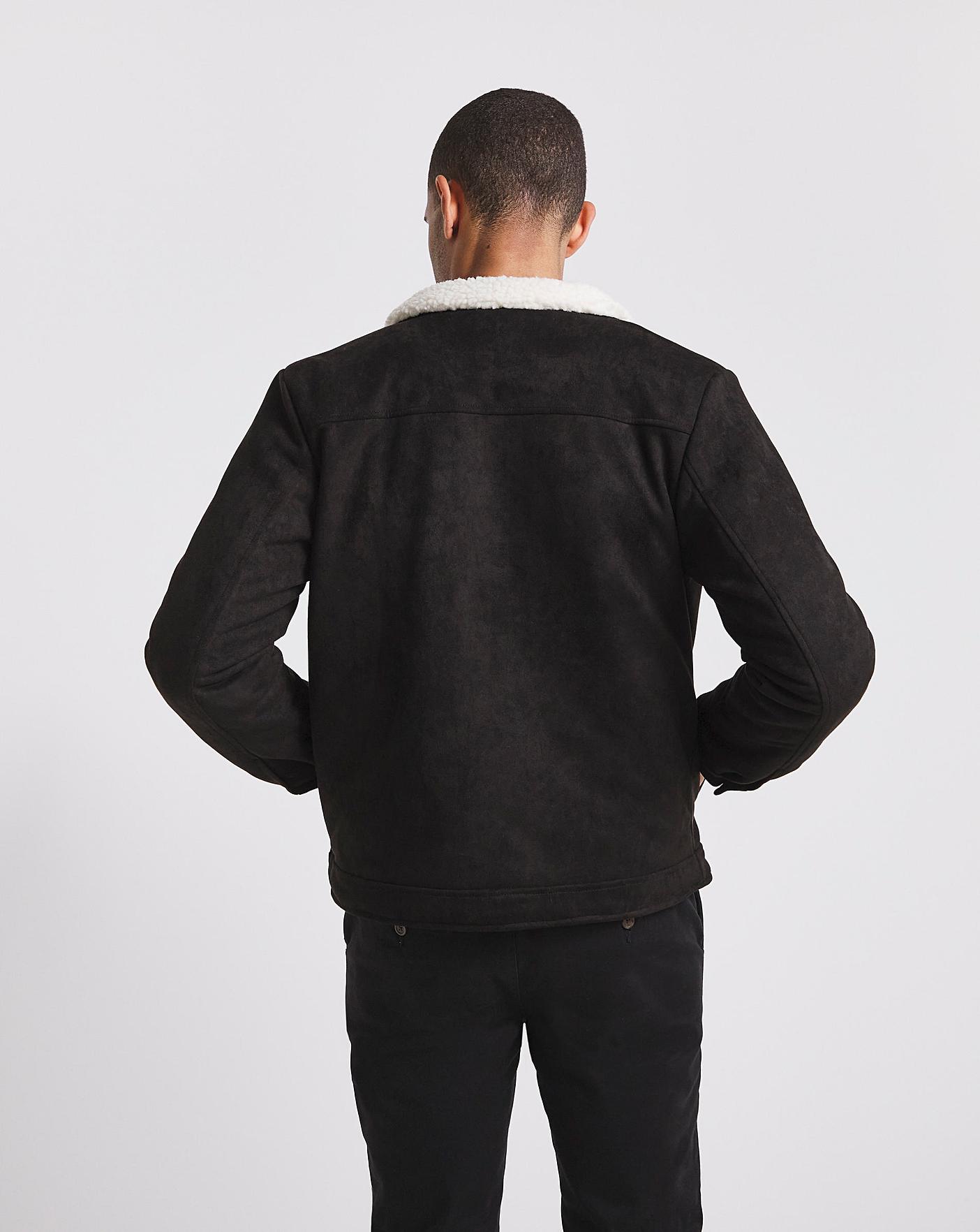 Black colour block hot sale borg trucker jacket