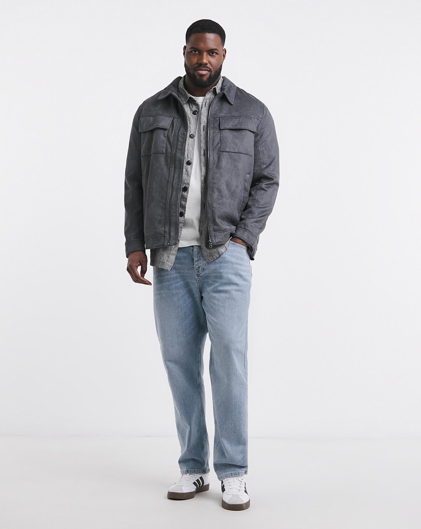 Grey Faux Suede Zip Jacket | Premier Man