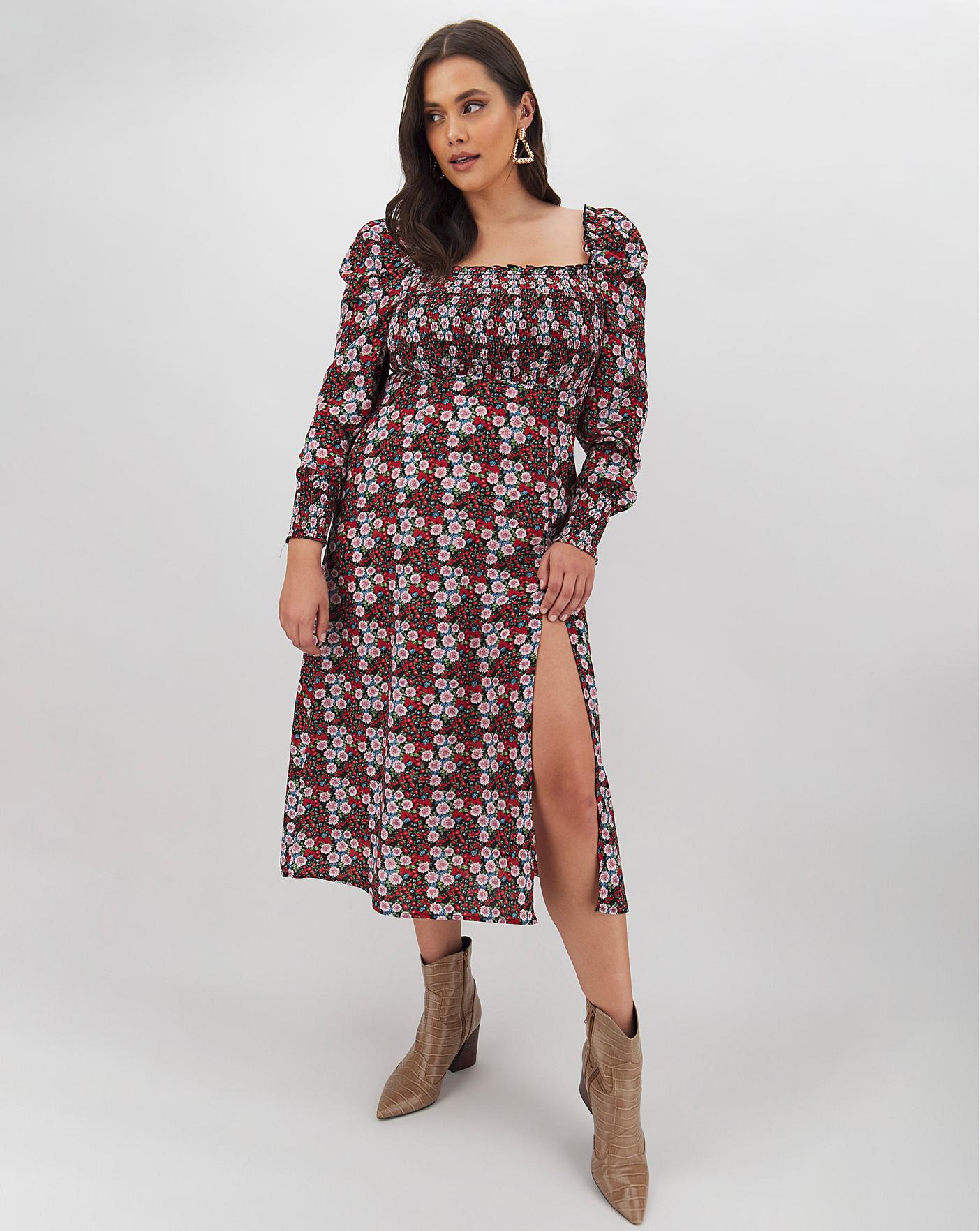 square neck ruched midi dress