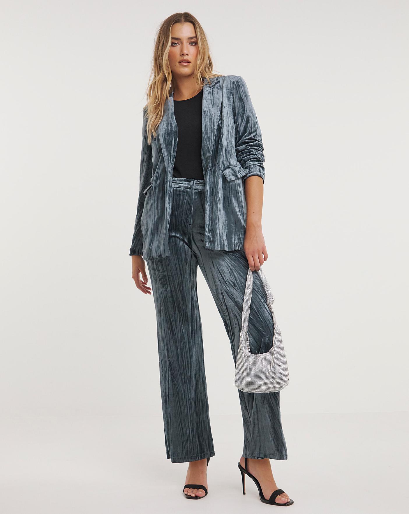 Pleated Velour Wide Leg Trousers