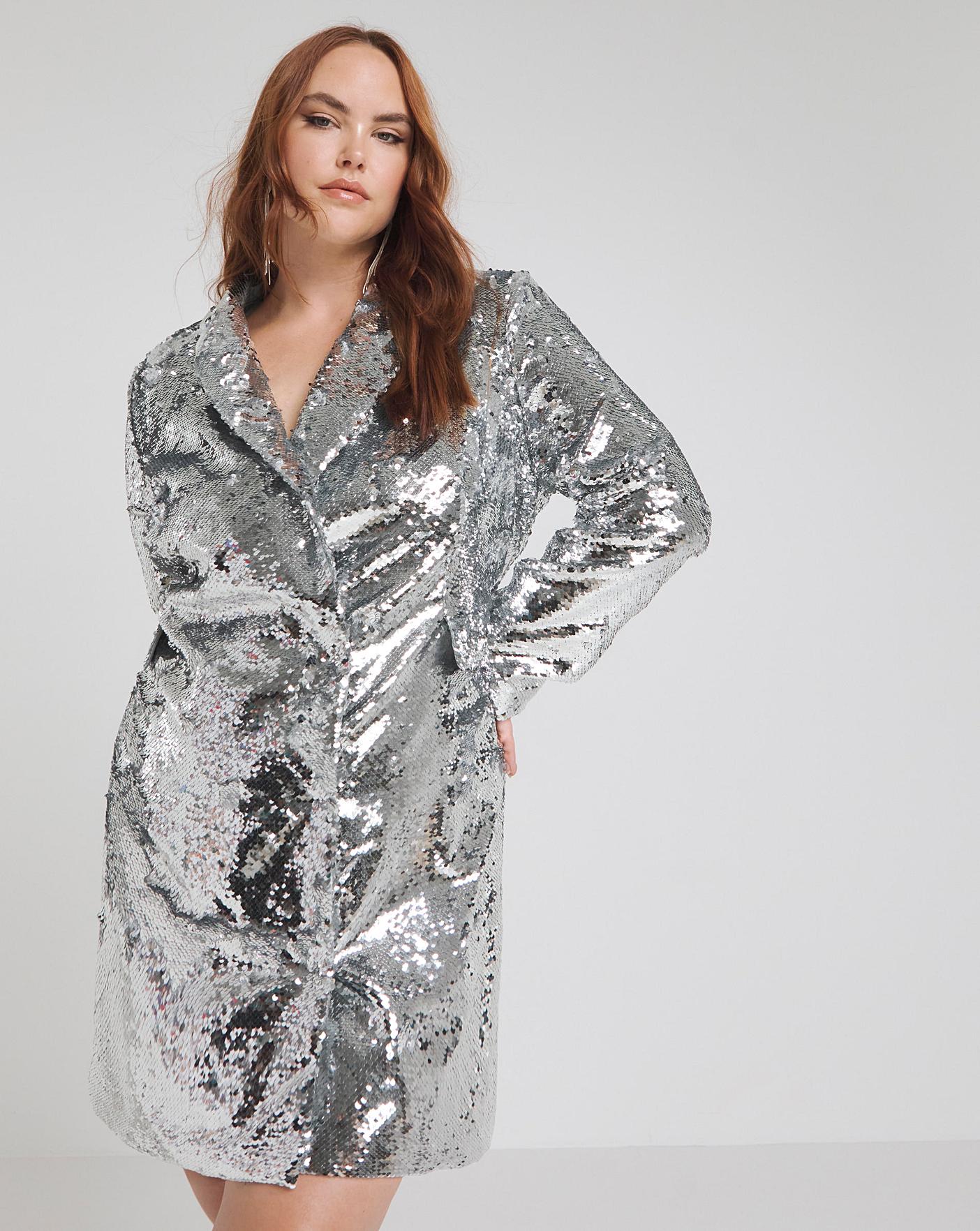 Silver clearance sequin coat