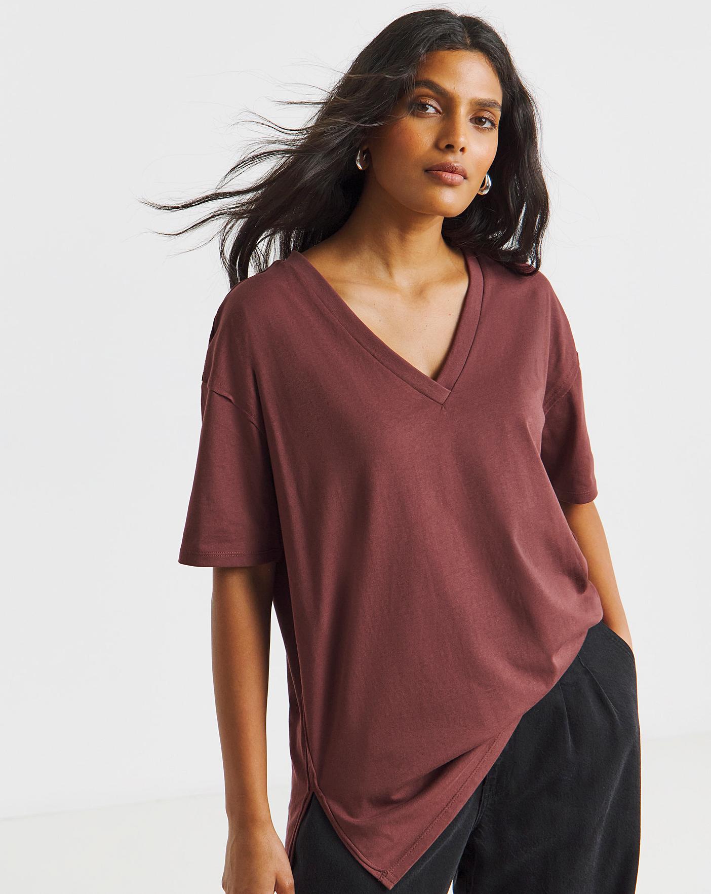 Oversized Slouchy V Neck T-Shirt Simply Be