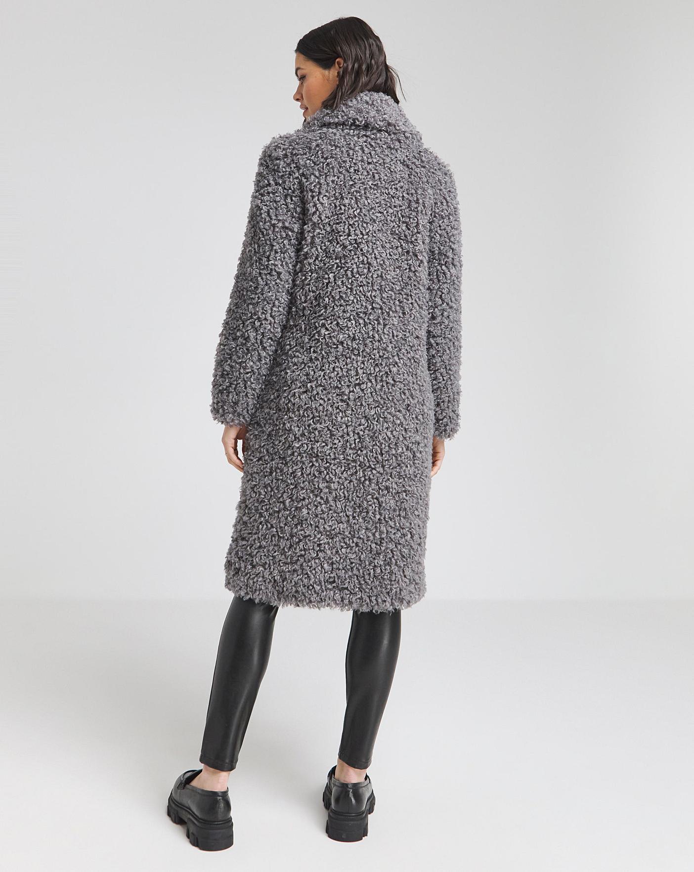 Mango shaggy faux on sale fur coat in grey