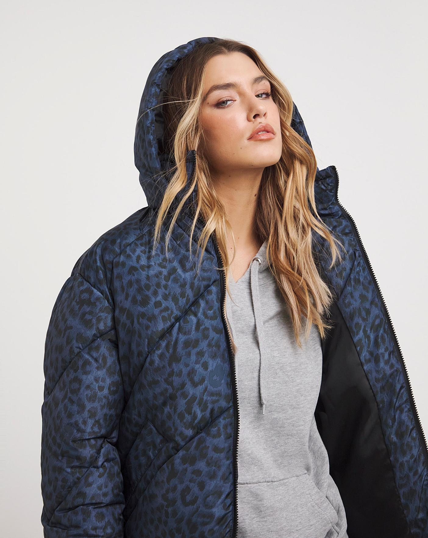 Leopard print puffer jacket on sale women's