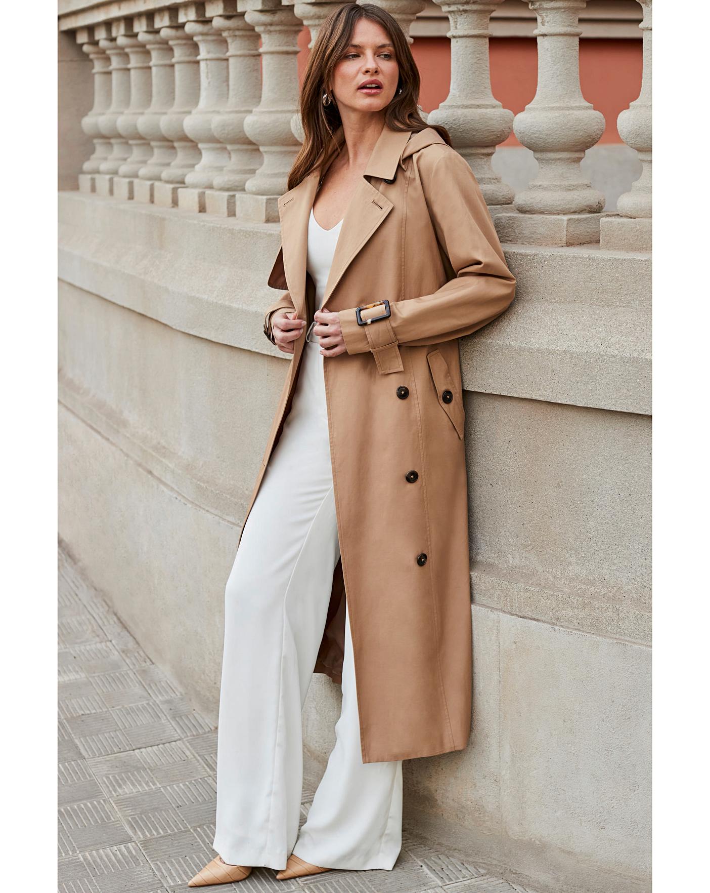 Belted hooded trench coat online