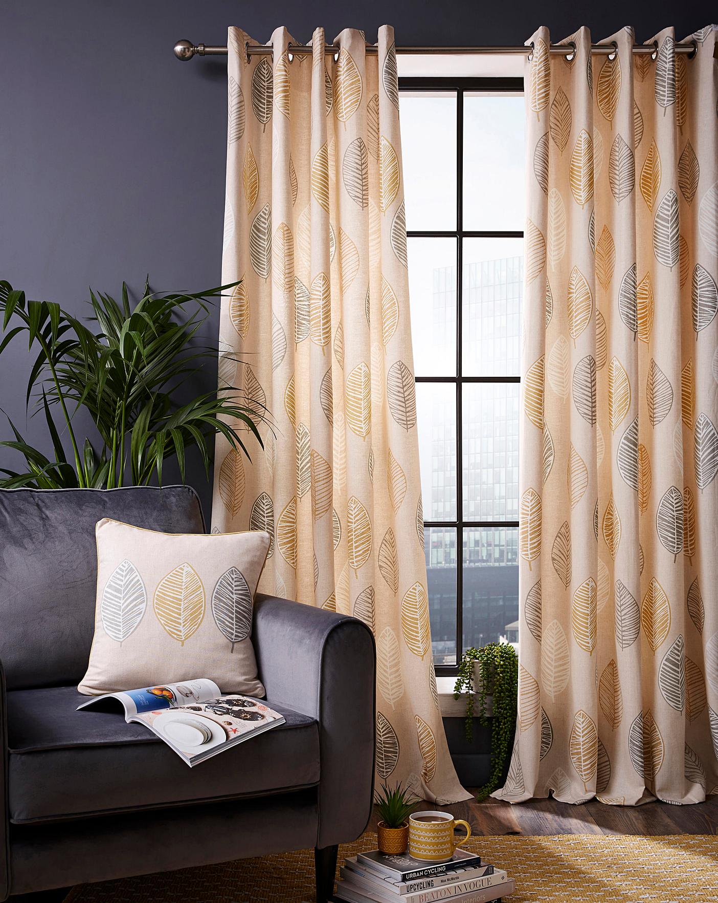 Skandi Leaf Print Eyelet Curtains J D Williams