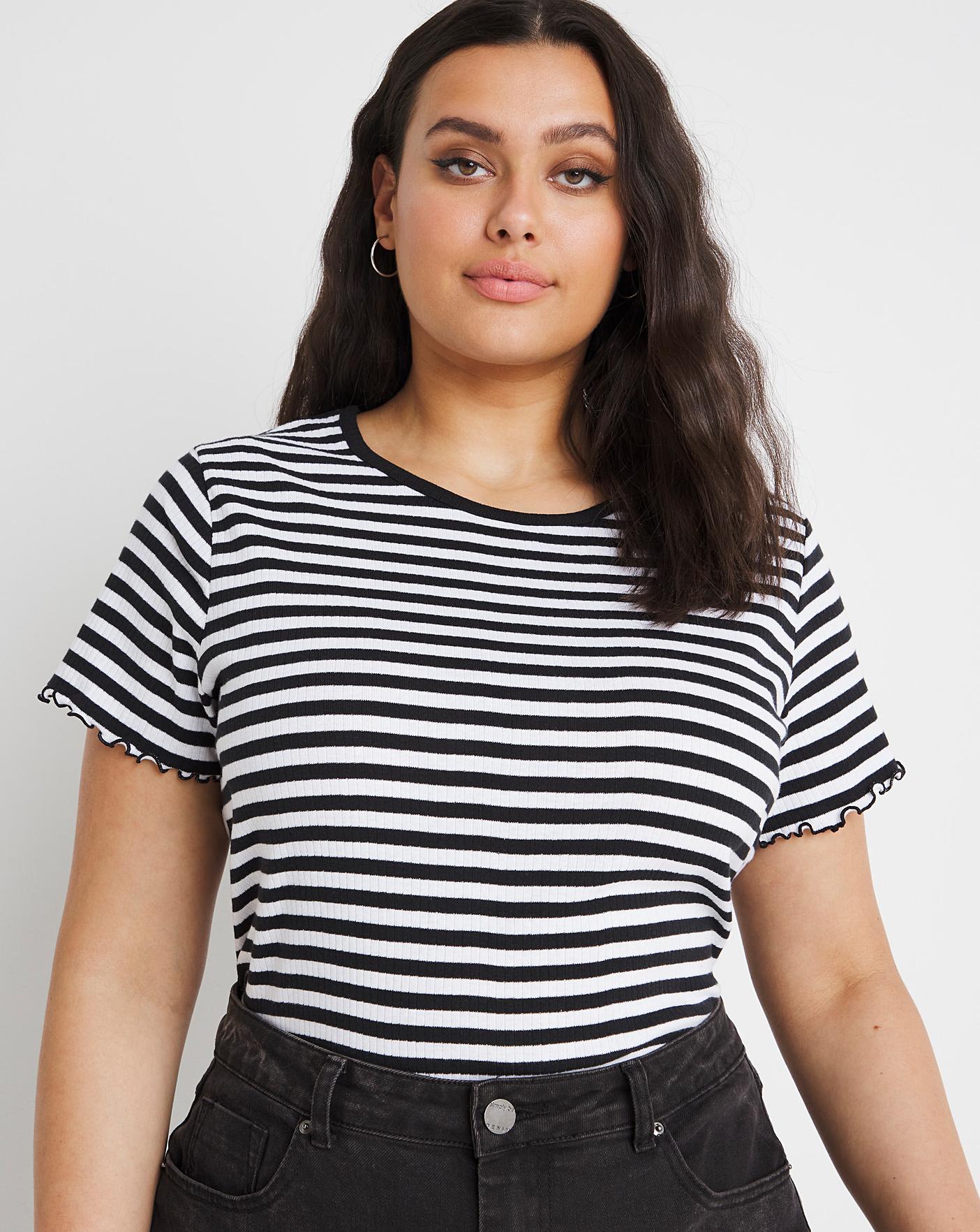 Short Sleeve Stripe Rib Tee | Fashion World