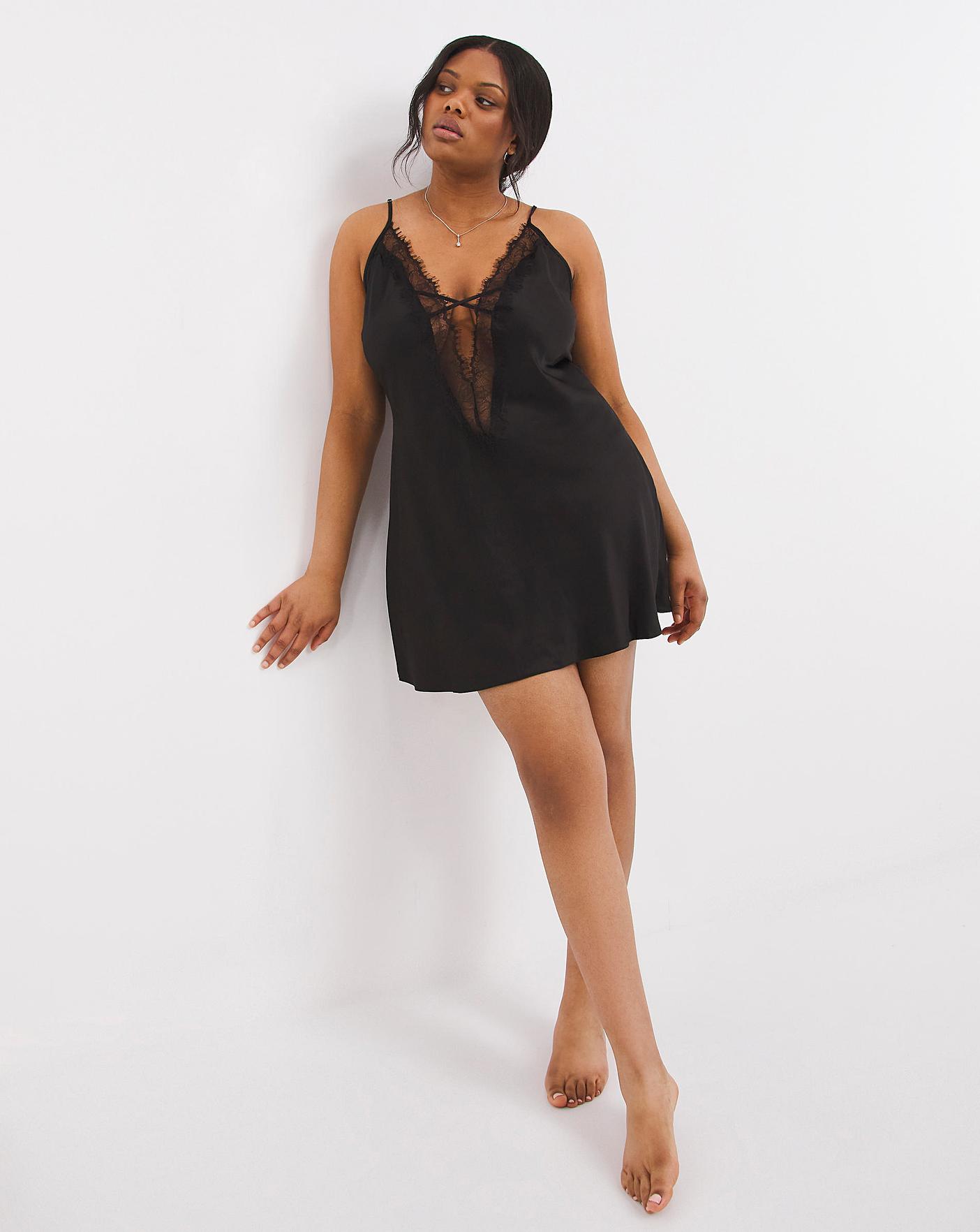 Ann Summers Cherryann Satin Chemise Blk Simply Be 