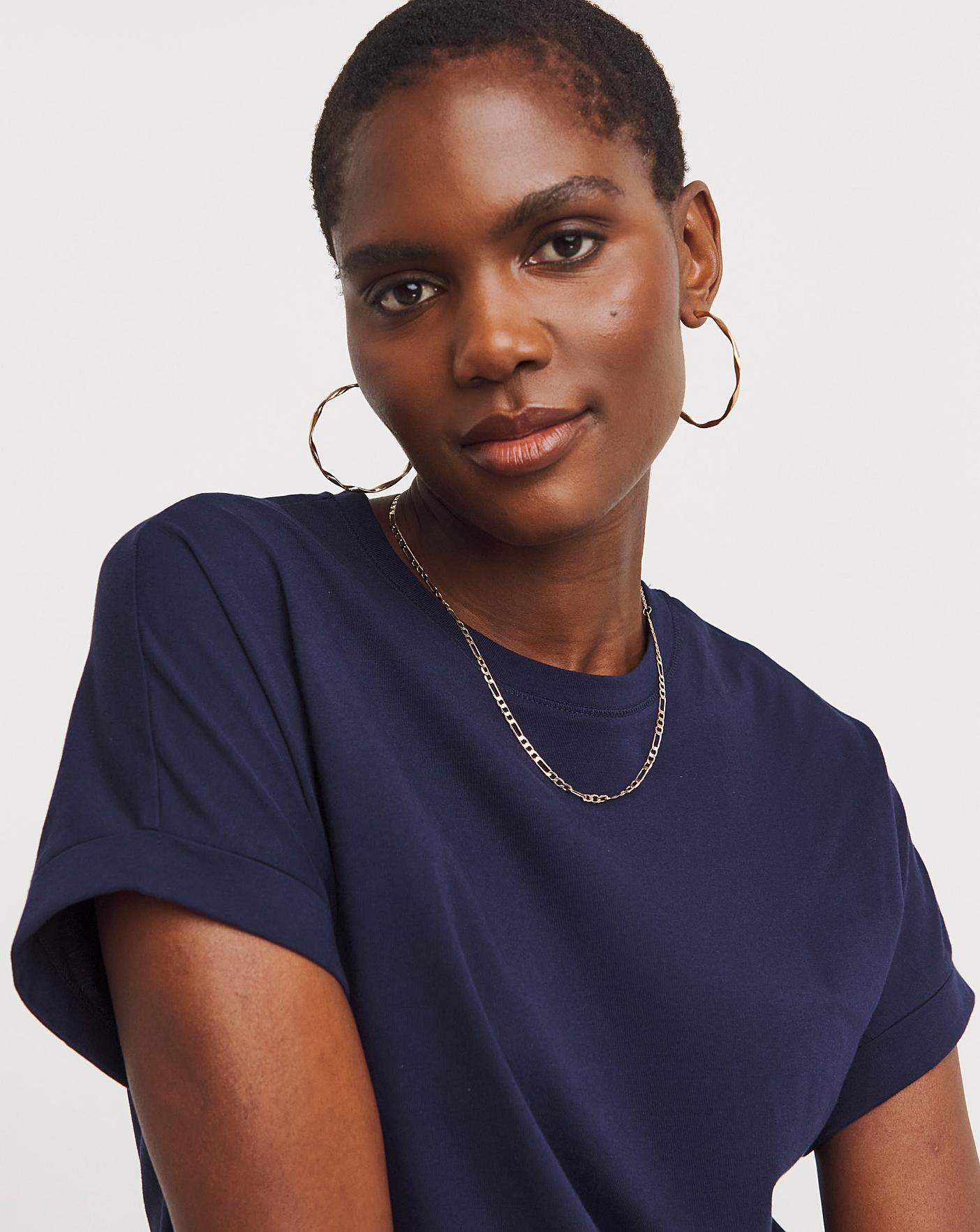 Navy Relaxed Short Sleeve Longline Top J D Williams