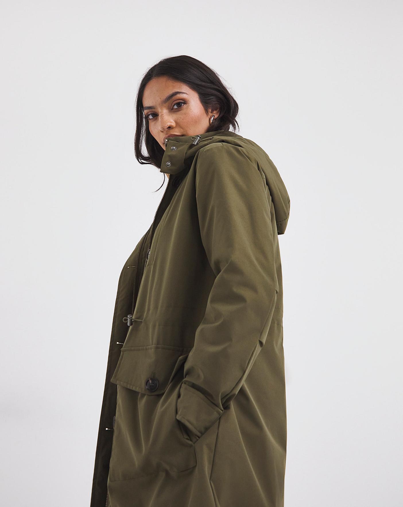 Khaki Quilt Lined Shower Resist Parka | Fashion World