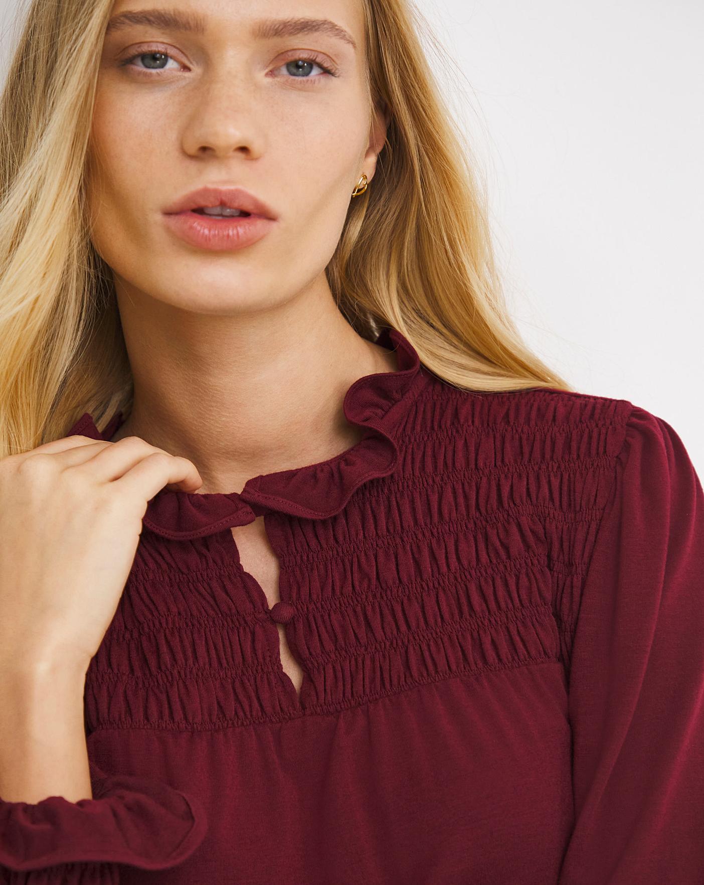 Burgundy Shirred Yoke Dress Ambrose Wilson