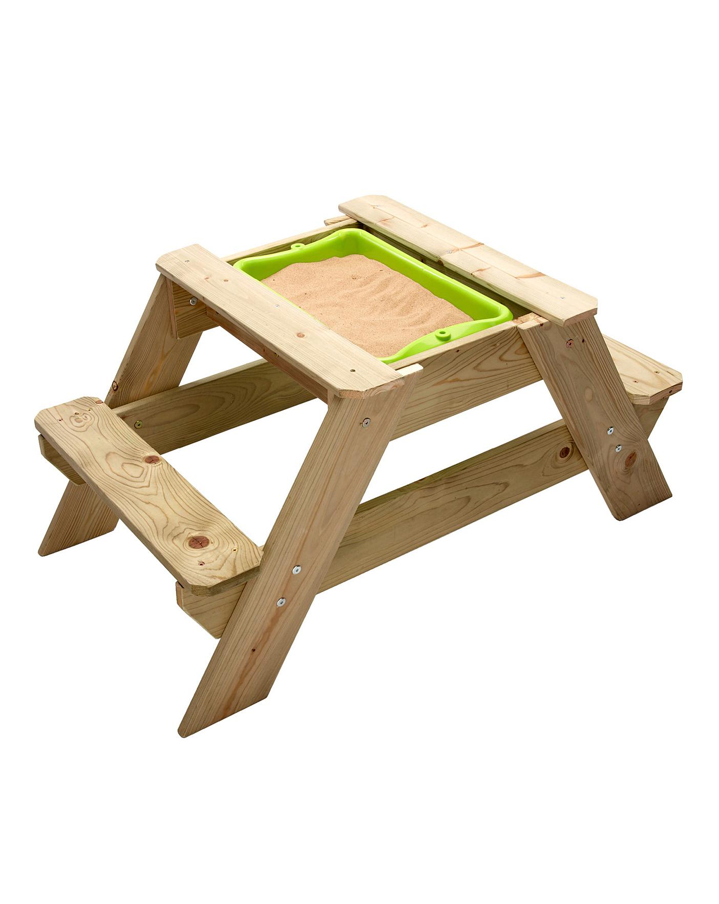 wooden picnic table sandpit