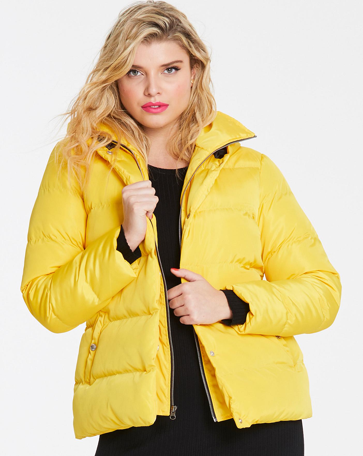 Yellow Double Layer Belted Puffer Jacket | Fashion World