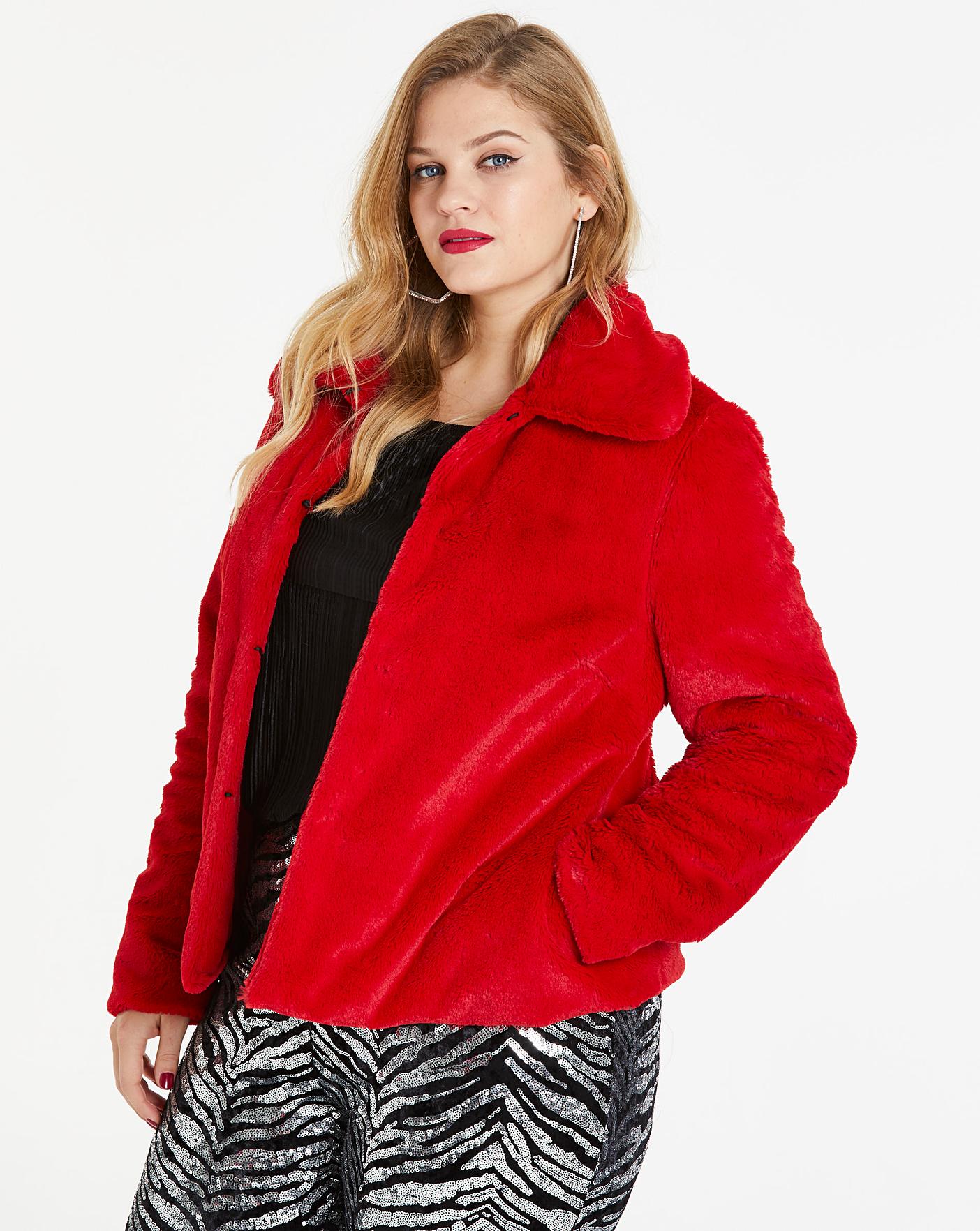 Red Short Faux Fur Coat | Simply Be